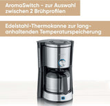 Espresso kávovar SEVERIN "TypeSwitch" s termální karafou, AromaSwitch pro výběr mezi 2 spařovacími profily, kávovar až na 10 šálků, 1000W, broušená nerez-černá, KA 4845