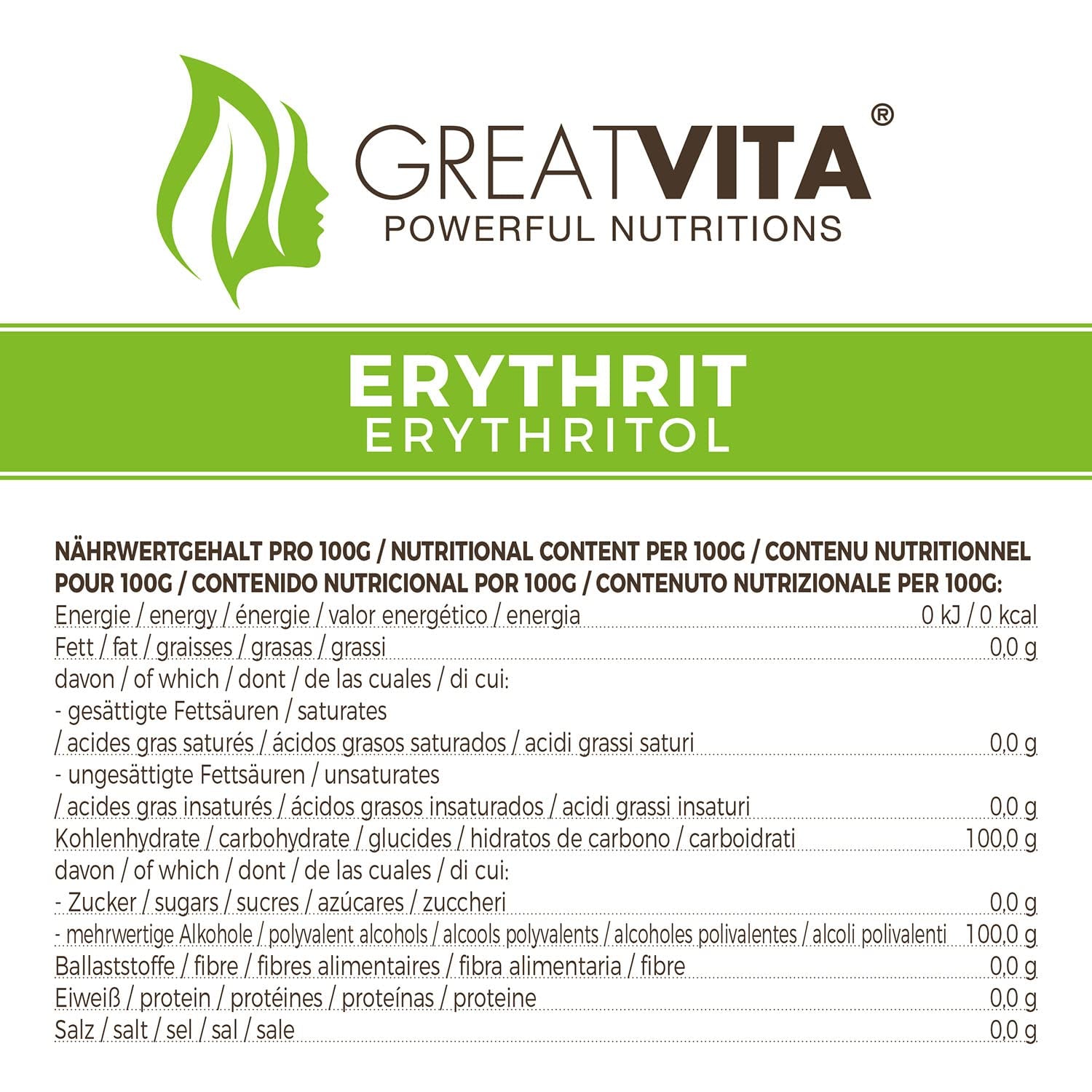 Greatvita Erythritol 1000 G | Kalorienfreie Süßungsmittel & Zucker-Alternative | Zahnfreundlich, Gut Löslich & Glutenfrei | Ideal Für Getränke, Dezerty & Baken Sweeteners Naty Shop