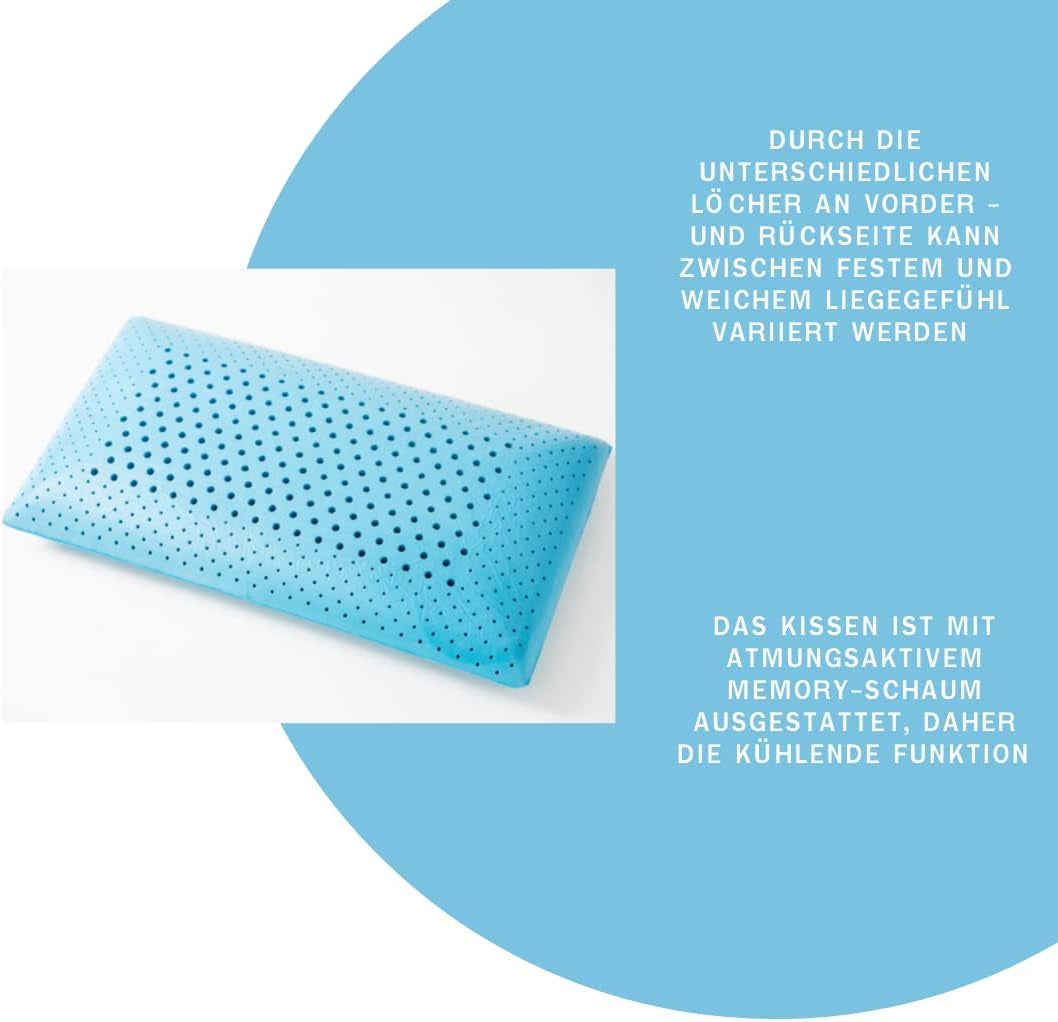 Pěnový polštář Genius Eazzzy 40X80 Cm výška 10Cm - Polštář na podporu krku se 2 stupni tvrdosti + chladivá gelová pěna - Polštář na spaní pro spáče na boku, zádech a břiše proti bolesti šíje, polyesterové standardní polštáře Naty Shop