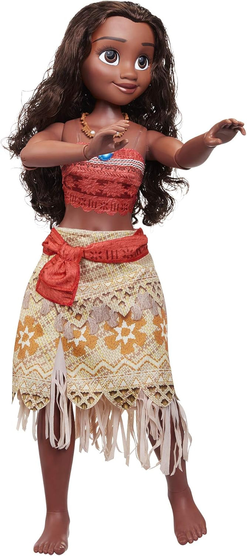 Disney Princess Vaiana, 80 cm velká loutka z Jakks Pacific, bewegliche loutka, mit Bürste zum Kämmen ihrer welligen Locken, vom Kleid inspirovaný filmem, abnehmbare Halskette mit Anhänger