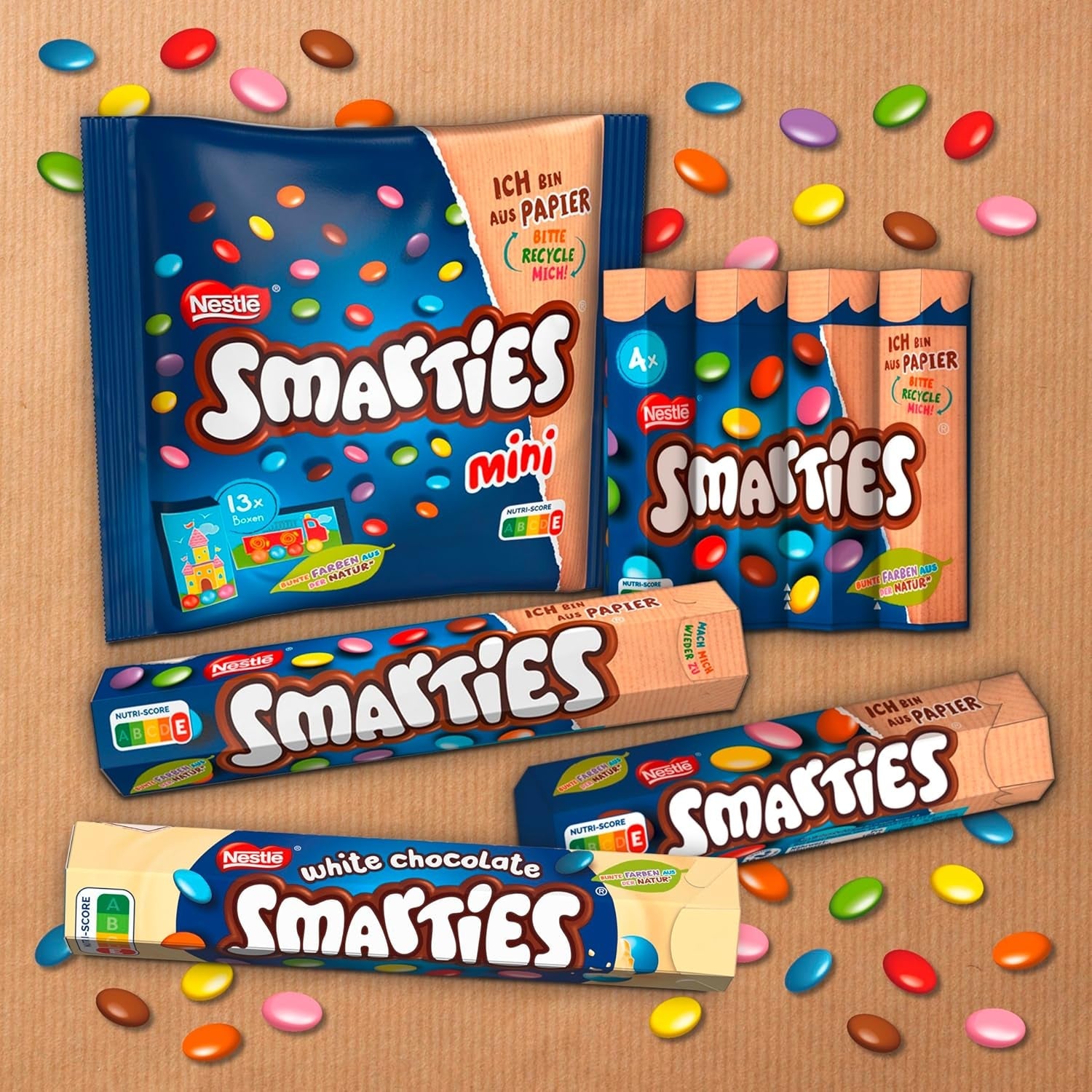 Nestlé SMARTIES Multipack, malá rolka, čokoládová čočka, ideální k narozeninám dětí, přírodní barvy, šestihranná rolka, balení 12 ks (12x (4 x 34g))