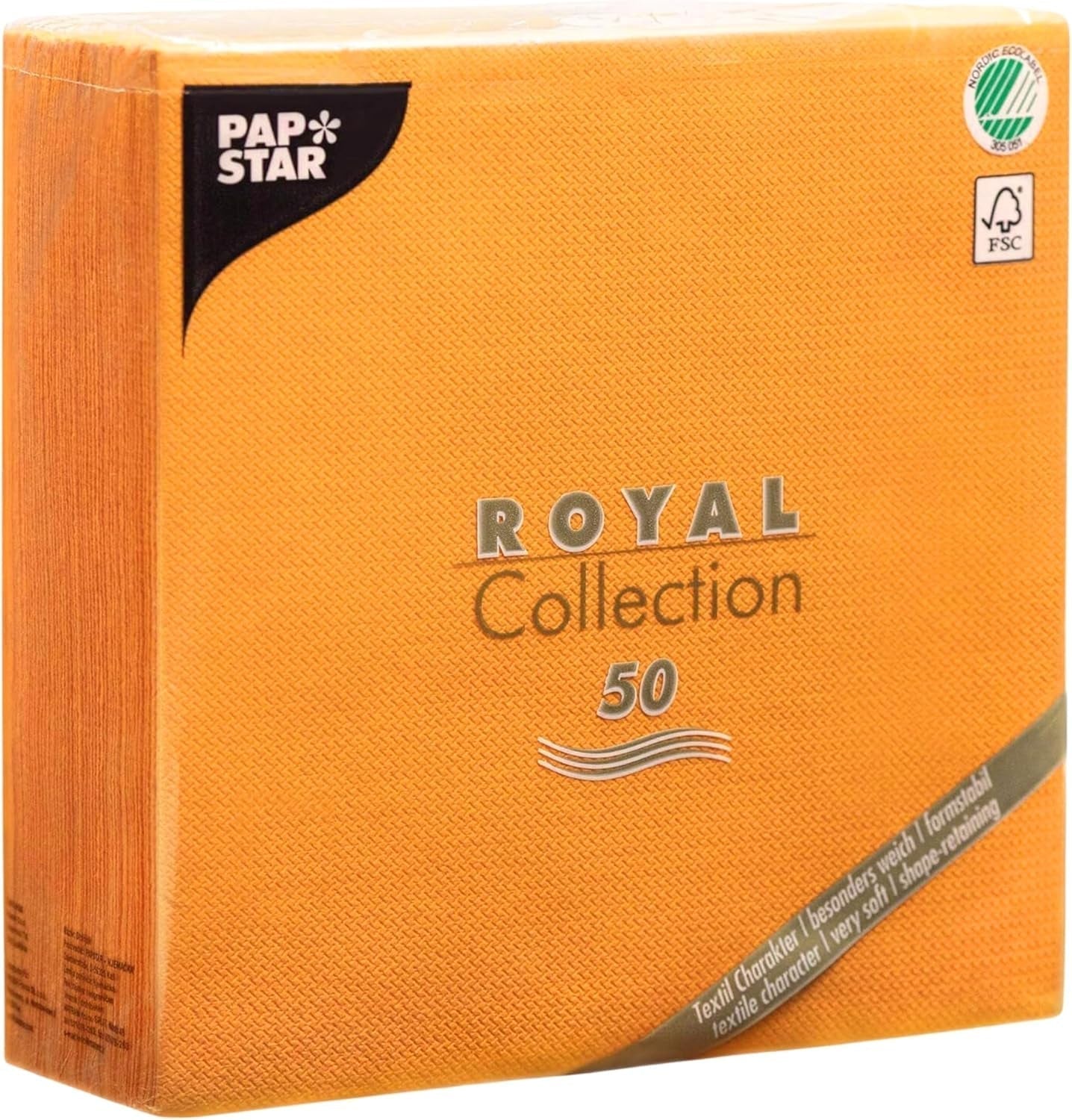 Papstar, 50 ubrousků "ROYAL Collection" 1/4 násobek 40 cm X 40 cm oranžová, #82219