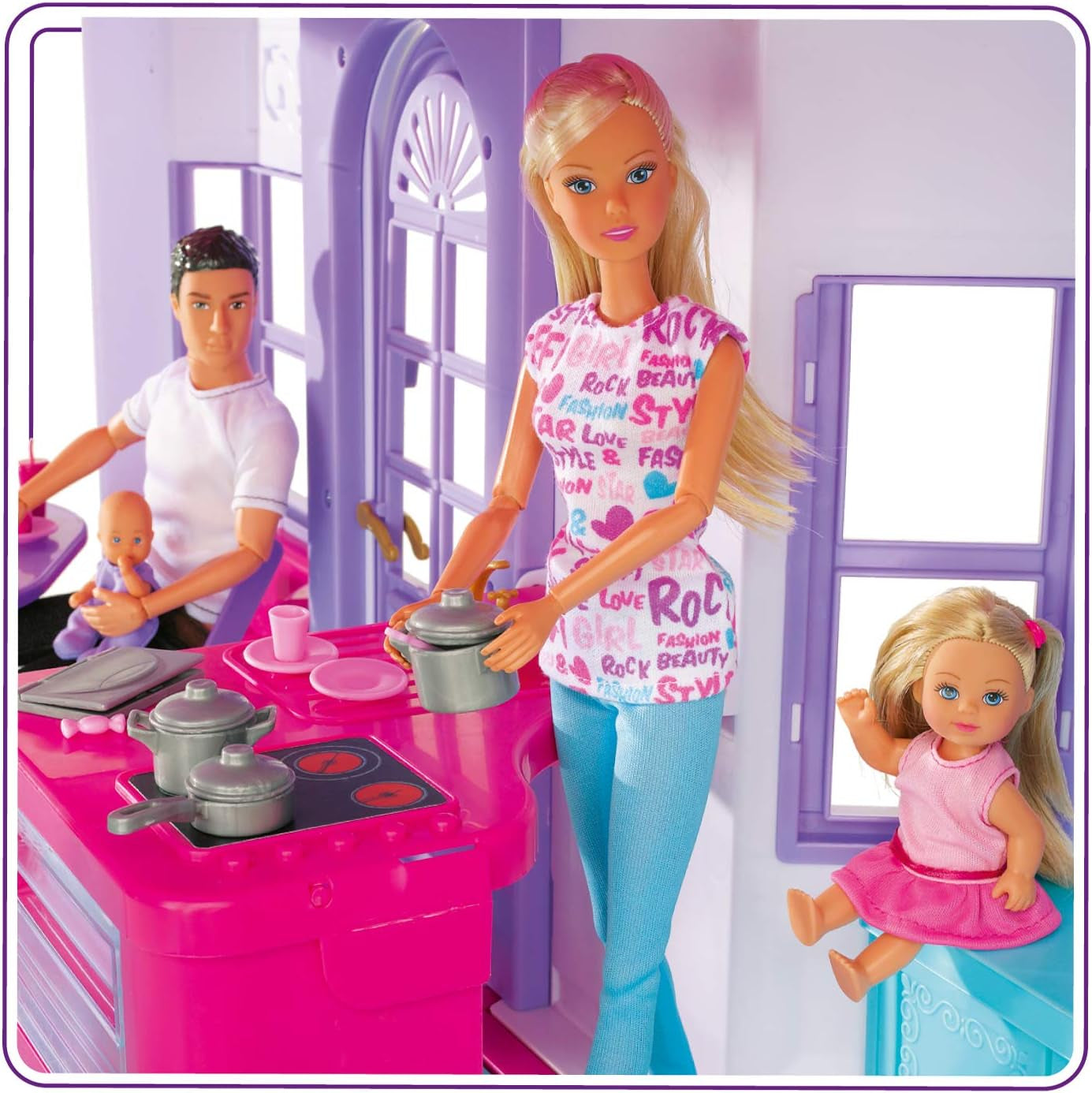 Simba 104661996 - Steffi Love Dreamhouse, velký domeček na hraní, 4 pokoje, BEZ LOUTEK, 84 cm vysoký, dvě patra, funkční zvonek, skládací domečky pro panenky Naty Shop