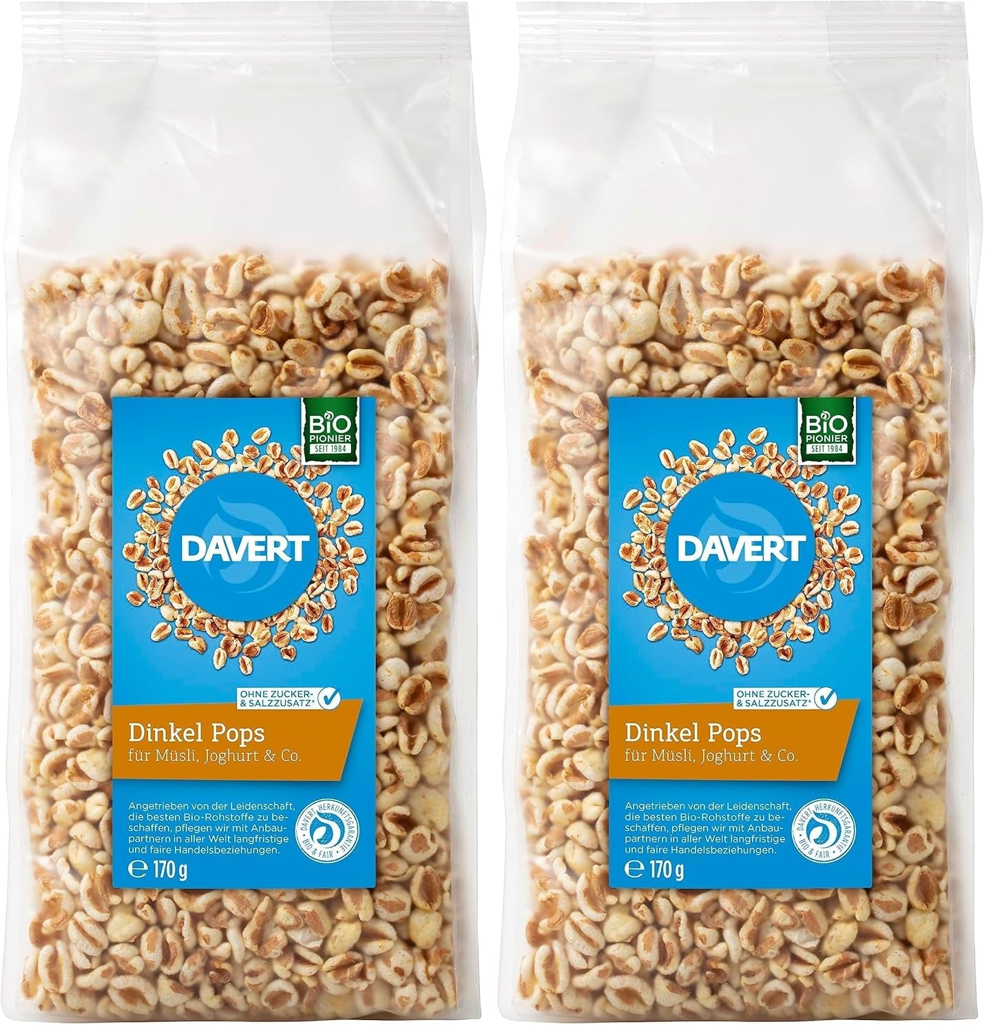 Davert Špaldová lízátka 170g – Ochucená, vzdušná a lehká expandovaná špaldová fazole s jemnou chutí pražení – 100% Davert BIO kvalita (1 x 170g)