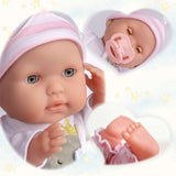 JC Toys – Berenguer Boutique 38cm měkká, realistická panenka s otevřenými/zavřenými ústy, 10dílná dárková sada, kojenecká lahvička, chrastítko, dudlík a příslušenství, růžová, věk 2+