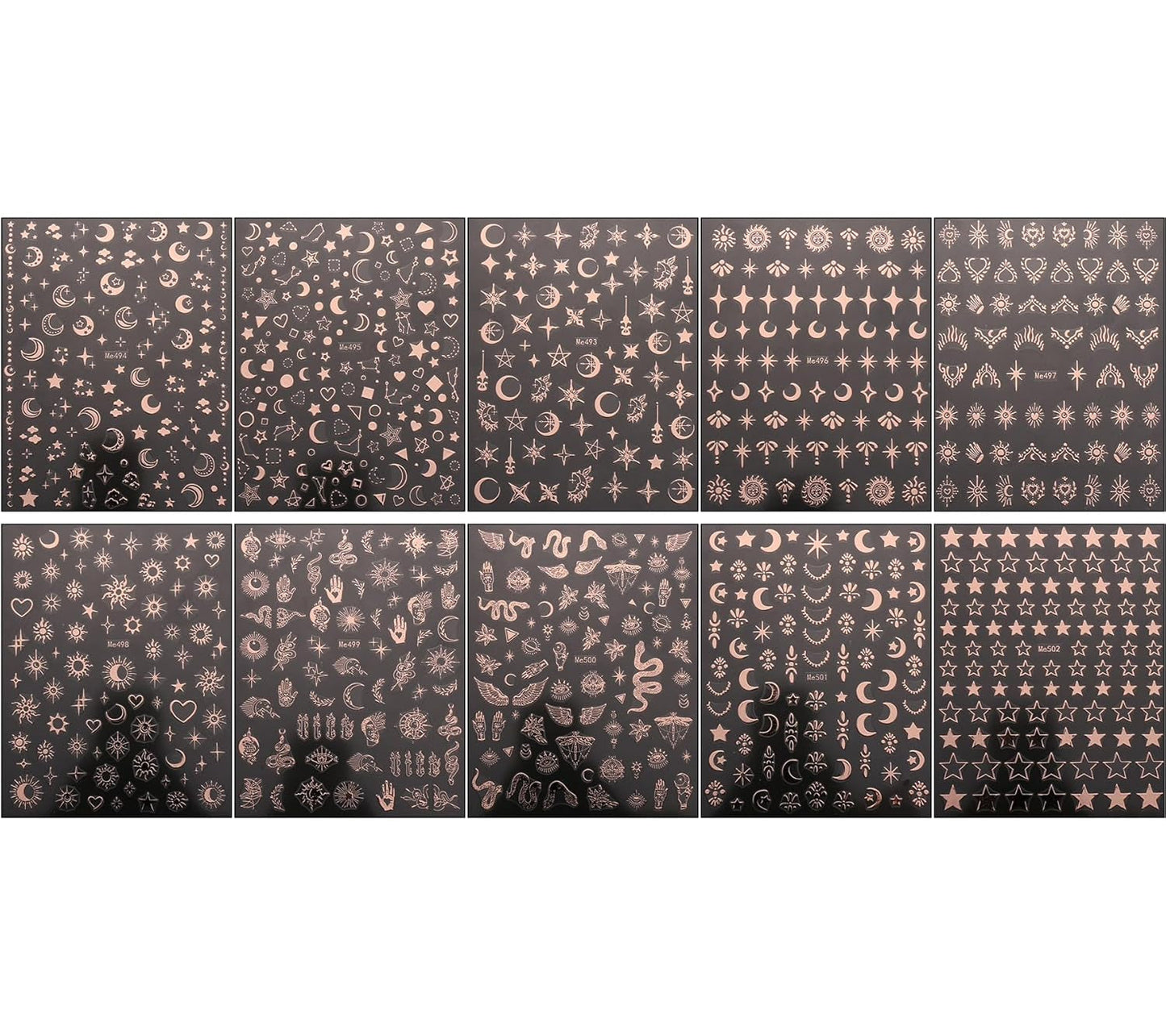 JMEOWIO Nálepka na nehty Mond Stern 10 Blatt Nálepka na nehty Selbstklebend Nagelaufkleber Růžové zlato Dekoration Nageldesign Zubehör