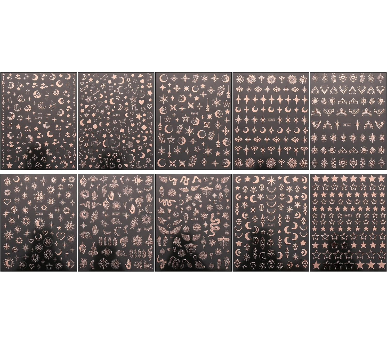 JMEOWIO Nálepka na nehty Mond Stern 10 Blatt Nálepka na nehty Selbstklebend Nagelaufkleber Růžové zlato Dekoration Nageldesign Zubehör