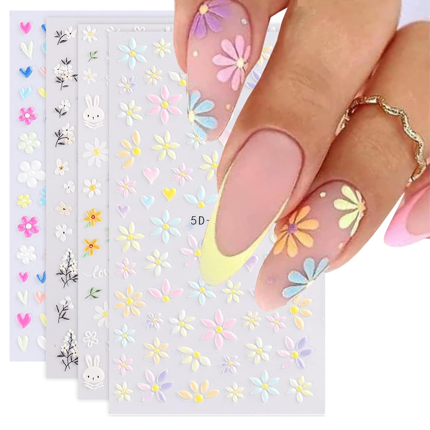 Sada nálepek na nehty Für Einzigartiges Nageldesign, 4 Blatt Frühlingsthemen Nail Art Zubehör, Perfekt Für 3D Gel Nägel Und UV Gel Strips