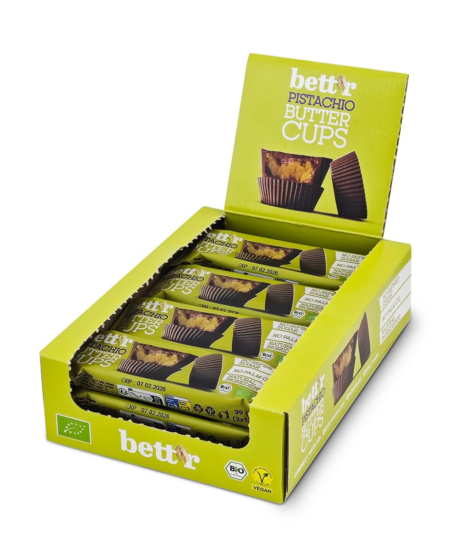 Bett'r bez viny organické lískooříškové pryskyřníky. 100% vegan, bez lepku a bez laktózy - 12 x 39 g
