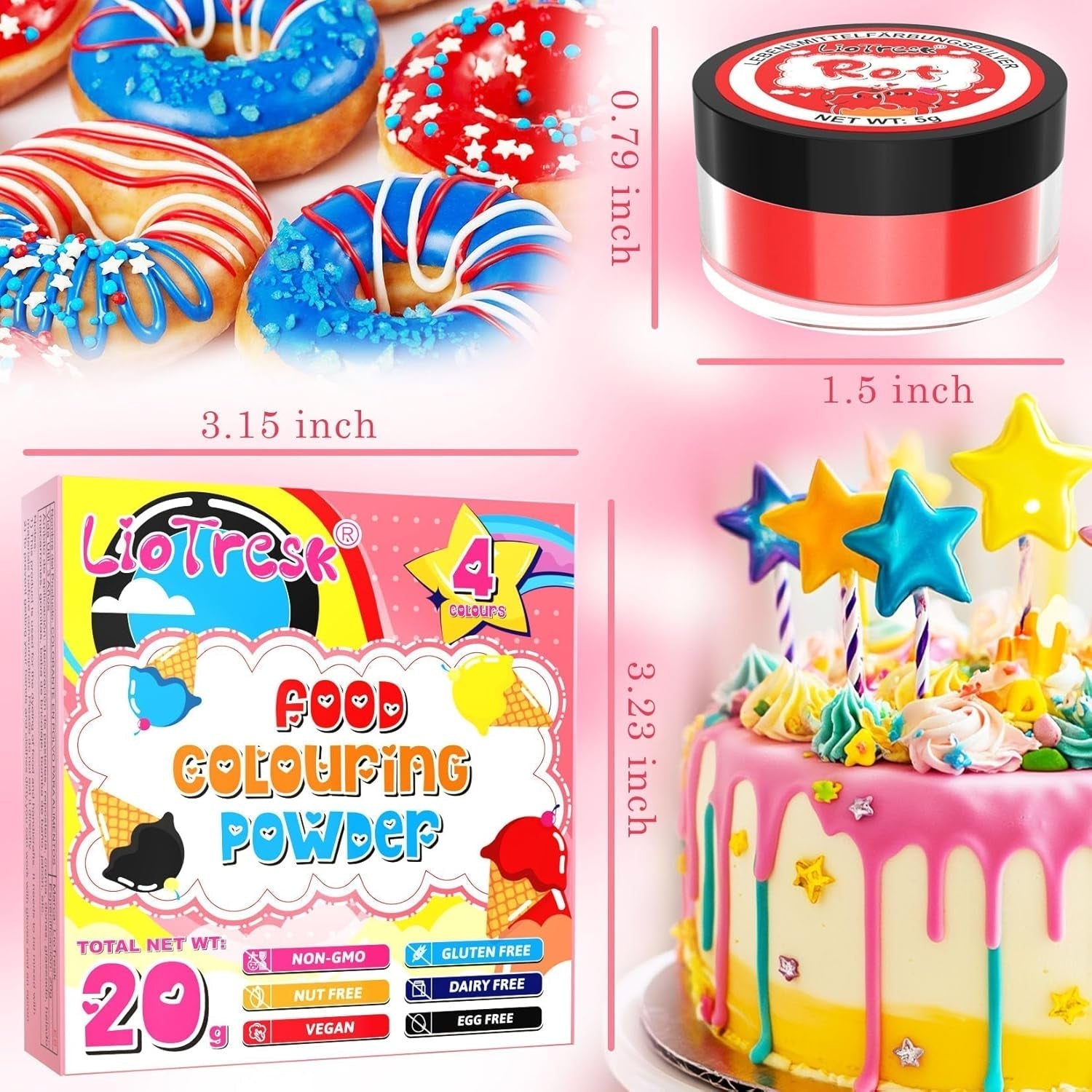 Powder Food Coloring Set - 4x5g koncentrované potravinářské barvivo na fondán, máslový krém, zářivé potravinářské barvivo na pečení, zdobení dortů, barvení velikonočních vajíček, macarons, All Hallows' Day