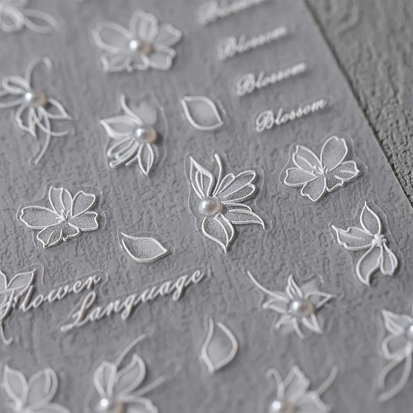 JMEOWIO 3D Nálepka na nehty Weiße Blumen Nálepka na nehty Selbstklebend Nagelaufkleber 5D Stereoskopická dekorace Nageldesign Zubehör 1 Blatt