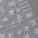 JMEOWIO 3D Nálepka na nehty Weiße Blumen Nálepka na nehty Selbstklebend Nagelaufkleber 5D Stereoskopická dekorace Nageldesign Zubehör 1 Blatt