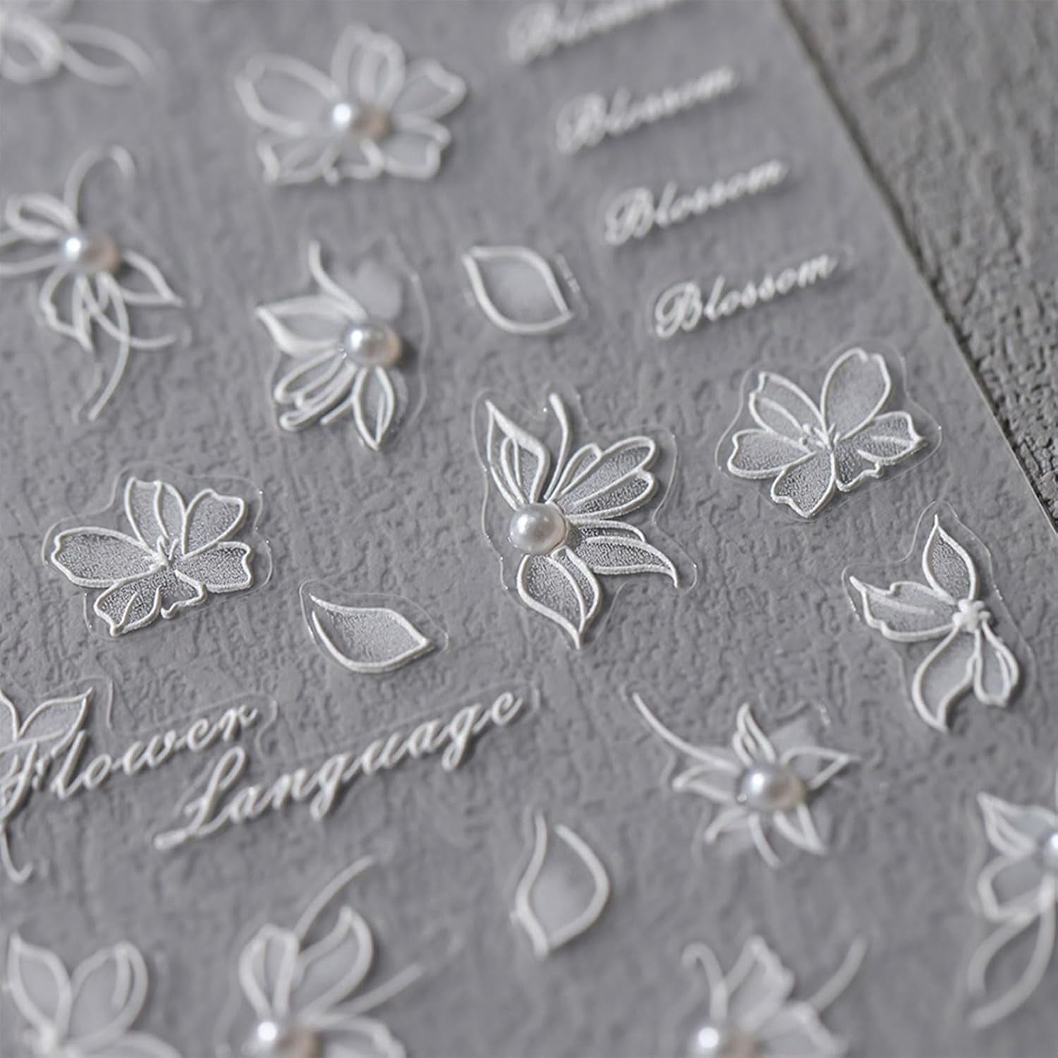 JMEOWIO 3D Nálepka na nehty Weiße Blumen Nálepka na nehty Selbstklebend Nagelaufkleber 5D Stereoskopická dekorace Nageldesign Zubehör 1 Blatt