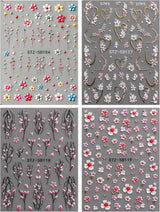 JMEOWIO 3D Nálepka na nehty Blume Nálepka na nehty Selbstklebend Nagelaufkleber 5D Stereoskopické jarní letní květinové dekorace Nageldesign Zubehör 4 Blatt