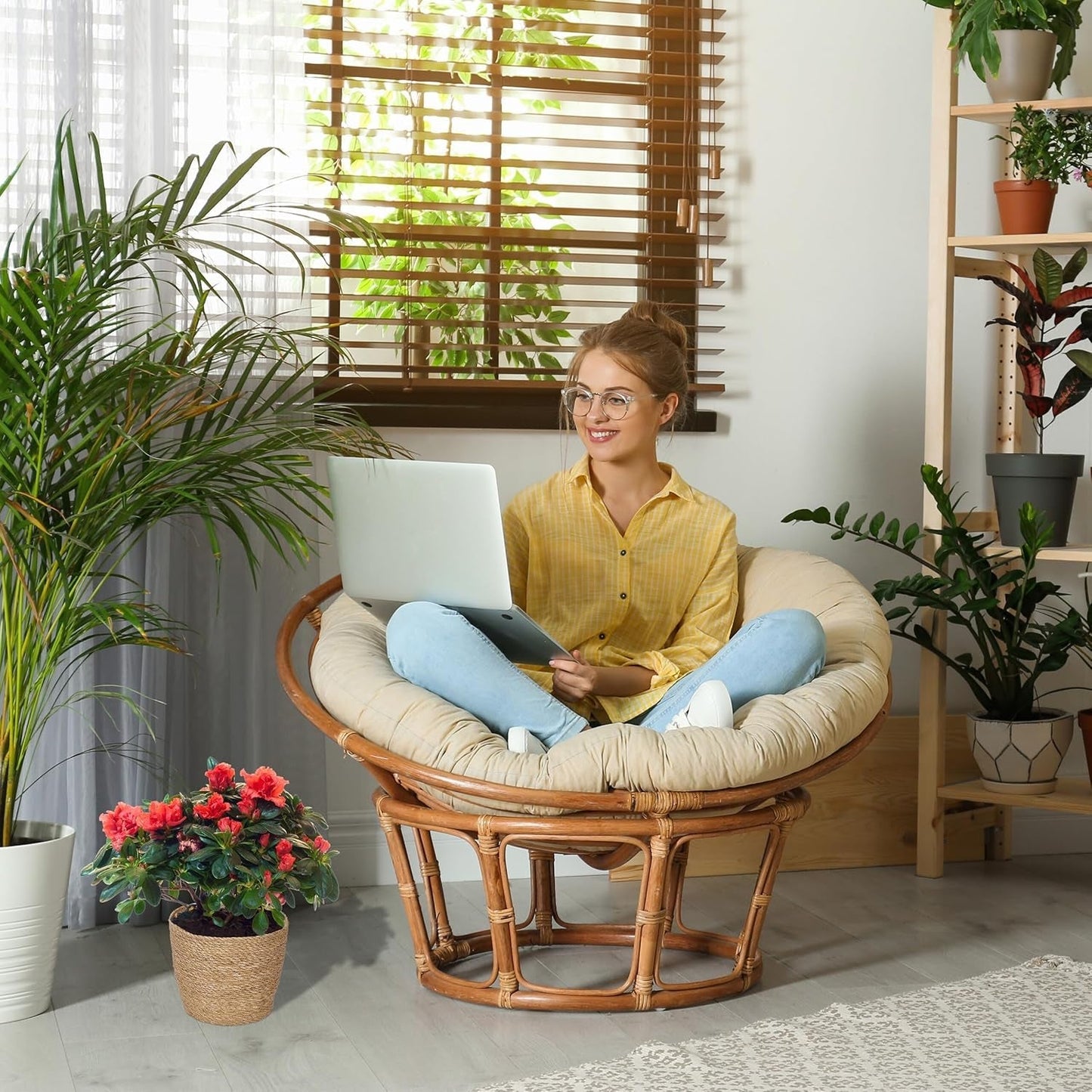 Relaxdays Seagrass květináče Sada 3 kulatých květináčů a květináčů s fólií 3 velikosti květináče Natural