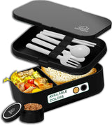 Box na oběd Umami pro dospělé, stohovací Bento box se 4 příbory a přihrádkami, box na oběd pro dospělé, nádoba na salát s sebou, piknikový / kancelářský box na oběd, uhlově šedá, 1500 ml Naty Shop boxy na uskladnění potravin, plné černé M - 900/1000 ml