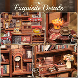 CUTEBEE Book Corner Kit – DIY domečky pro panenky, LED svítící sada miniaturního domečku pro dospělé, 3D dřevěné puzzle a stojan na knihy – dekorace a dárek do police (rohová kavárna)