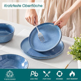 Steingut Geschirrset 6 Personen, vancasso ANYA Blau Teller Set Moderní 24 teilig, Tafelservice mit Speiseteller, Suppenteller, Desserttellern, Schüsseln, Geschirr Set Spülmaschinen und Mikrowellenfest