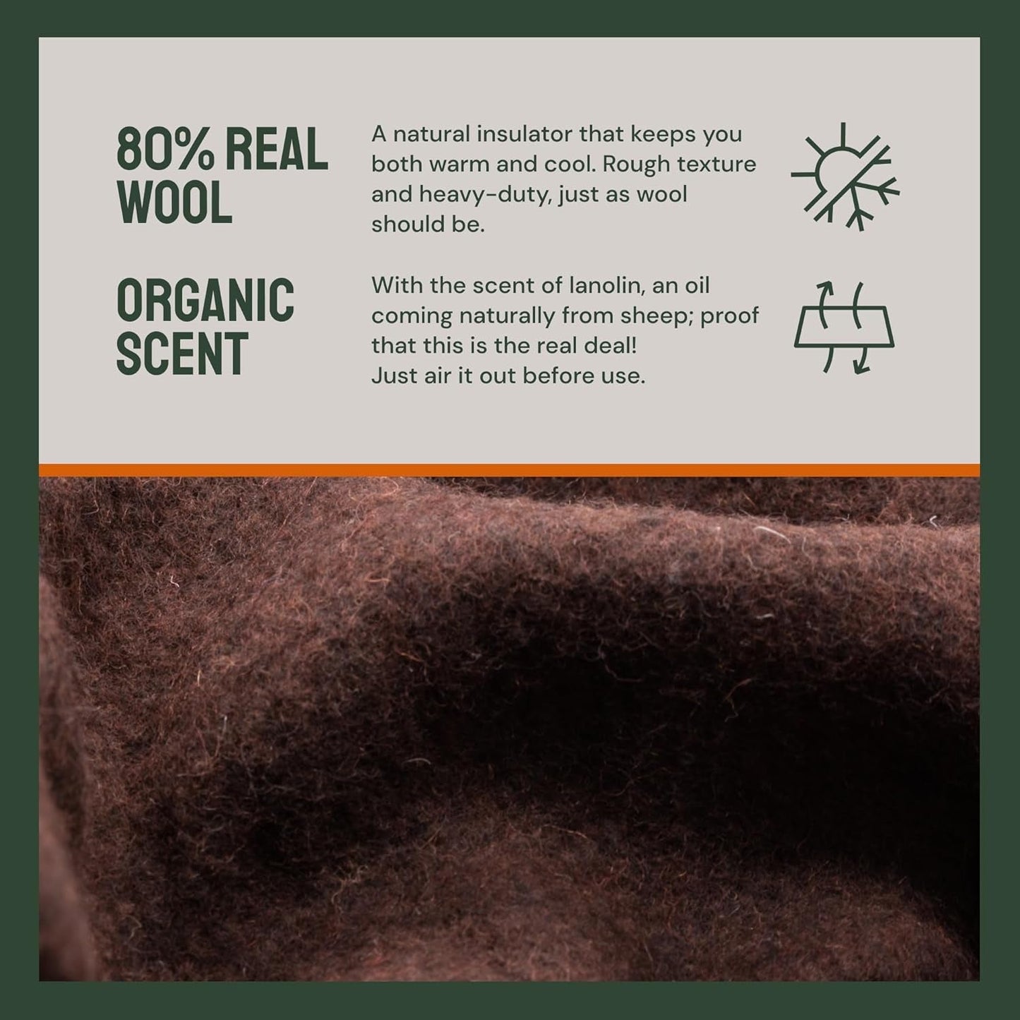 Kempingová deka Woolly Mammoth Woolen Co., extra velká, merino vlna, Perfektní outdoorové vybavení pro bushcraft, kempování, trekking, turistiku, přežití nebo chatovou deku. Hnědá, 168 X 228 Postele a přikrývky Woolly Mammoth Woolen Company
