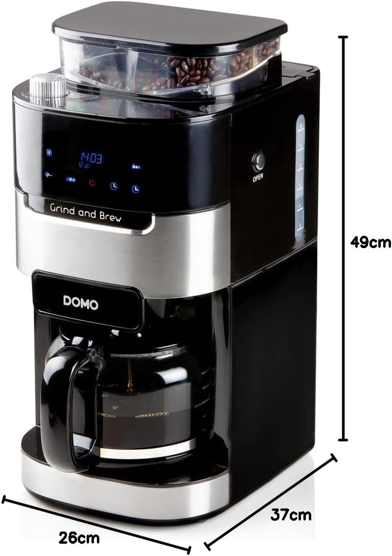 Kávovar DOMO DO721K "Grind and Brew" - Funkce Bean-to-Cup - LCD displej - Pro mletou kávu nebo celá zrna - 1,5 l