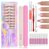 Sada 150 ks Gradient False Nails - 5 barev Ombre Design Samolepící umělé nehty - Celý kryt pro ženy a dívky - Lesklé umělé nehty pro DIY manikúru (čtvercové)