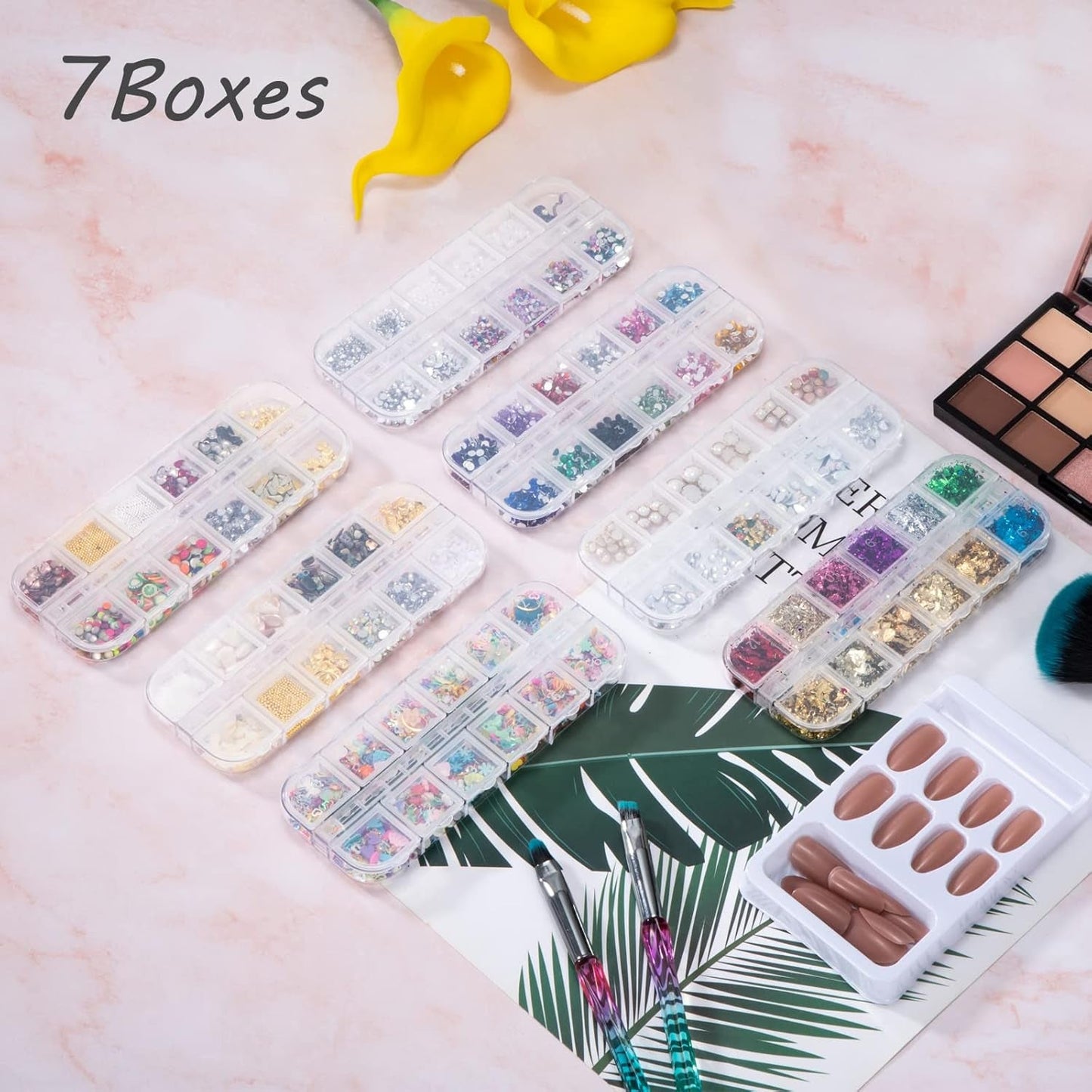 7 Boxen Strasssteine ​​​​Nägel, Nail Art Kit Strass Nagelglitzer Paillettes Nagel-Edelsteinen Kristalle Perlen Diamanten Metall Nieten Für DIY Dekoration Nageldesign (Multicolor)