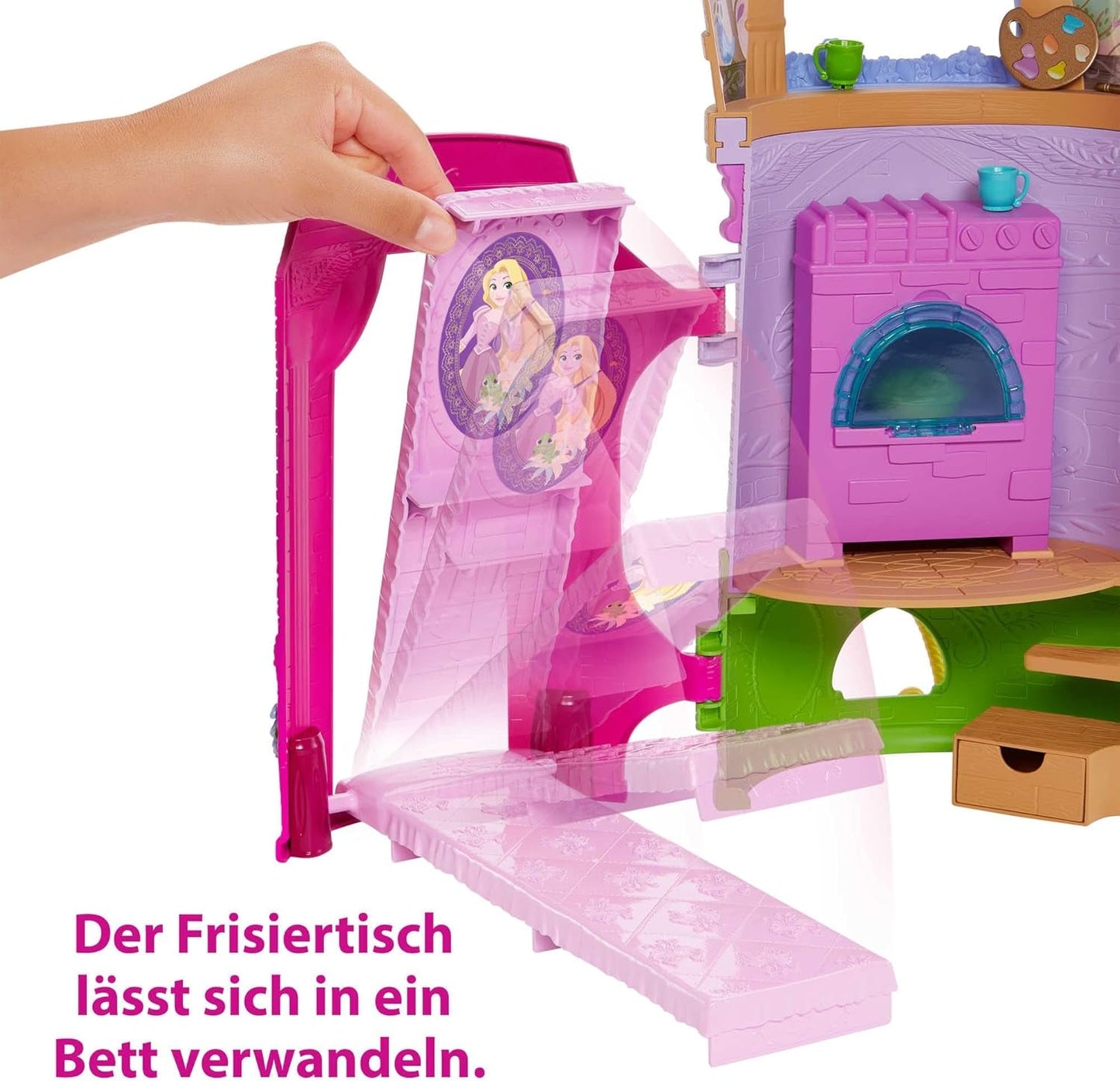 Disney Princess HMV99 - Rapunzel pohyblivá panenka a věž na hraní se zábavou všude kolem, 6 herních oblastí a 15 doplňků, inspirováno filmem Disney, hračky pro 3leté panenky Naty Shop Dolls