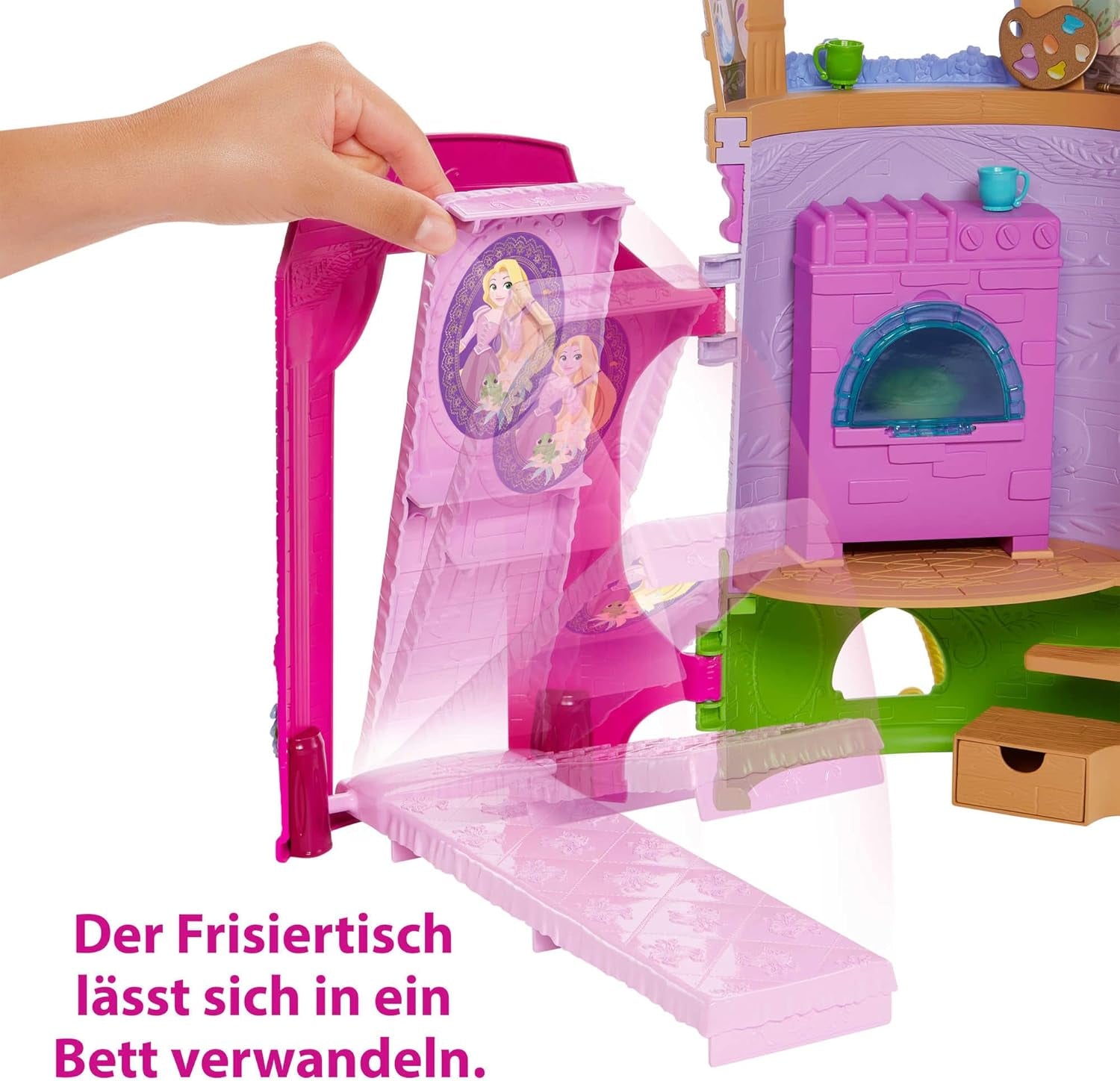 Disney Princess HMV99 - Rapunzel pohyblivá panenka a věž na hraní se zábavou všude kolem, 6 herních oblastí a 15 doplňků, inspirováno filmem Disney, hračky pro 3leté panenky Naty Shop Dolls
