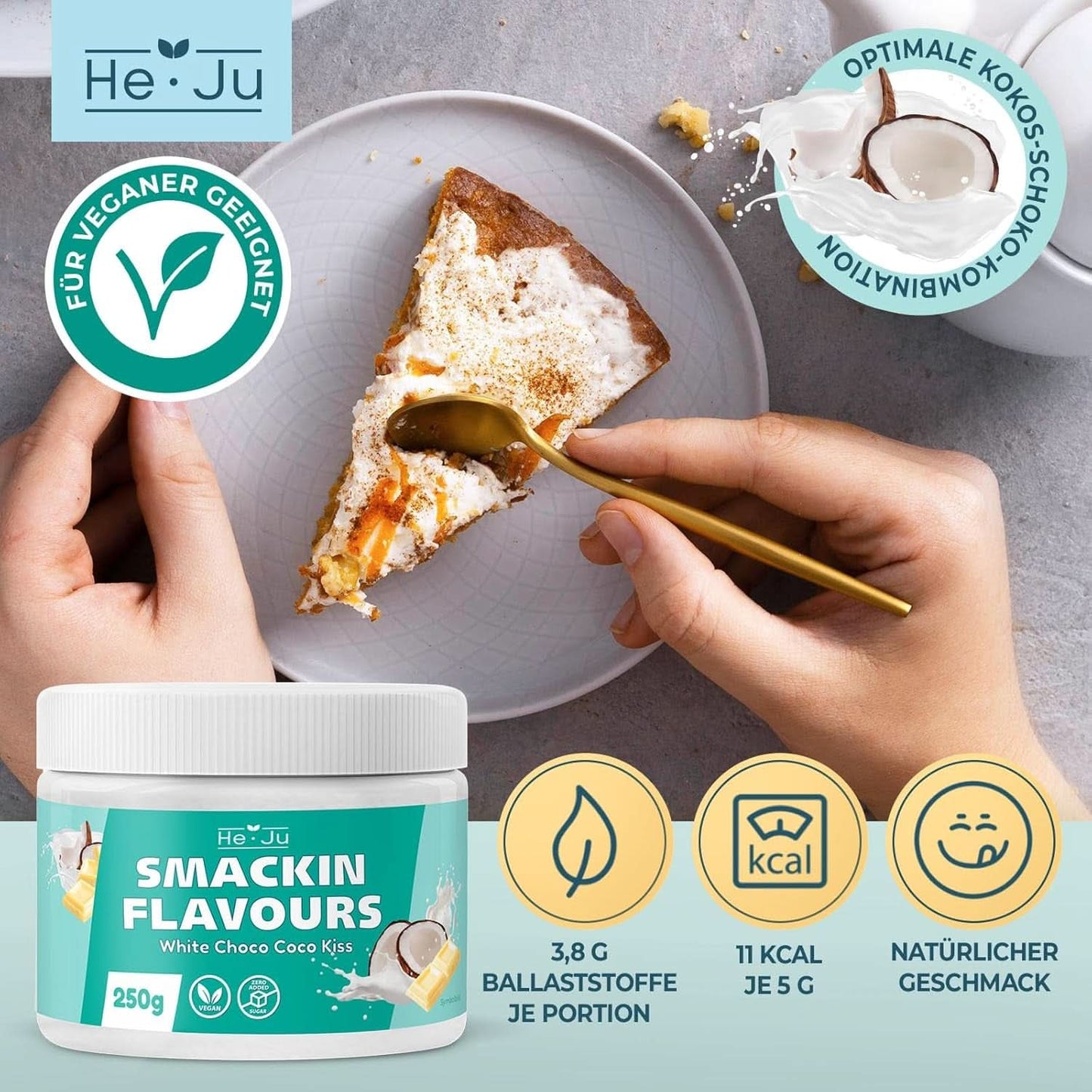 He-Ju, prášek s příchutí bílé čokolády a kokosu, 250 gramů Aromas Naty Shop