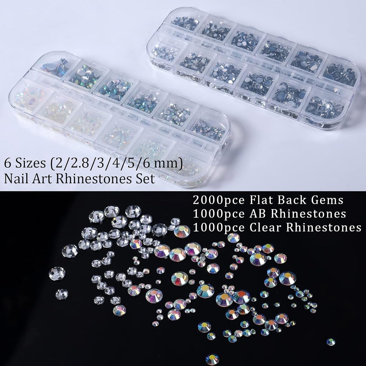 ANGNYA 4000 Stück Strasssteine ​​​​Nägel Nail Art Strasssteine ​​Dekorationen Nagelsteine ​​Für Nail Art Zubehör Und Klare Kristall Strasssteine ​​​​Handwerk Mit Pick up Pinzette Und Strass Picker Tečkovací pero…