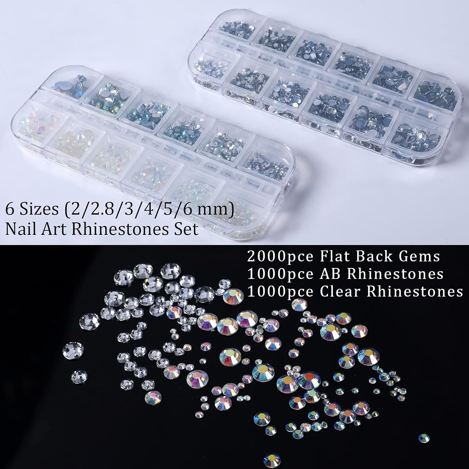 ANGNYA 4000 Stück Strasssteine ​​​​Nägel Nail Art Strasssteine ​​Dekorationen Nagelsteine ​​Für Nail Art Zubehör Und Klare Kristall Strasssteine ​​​​Handwerk Mit Pick up Pinzette Und Strass Picker Tečkovací pero…