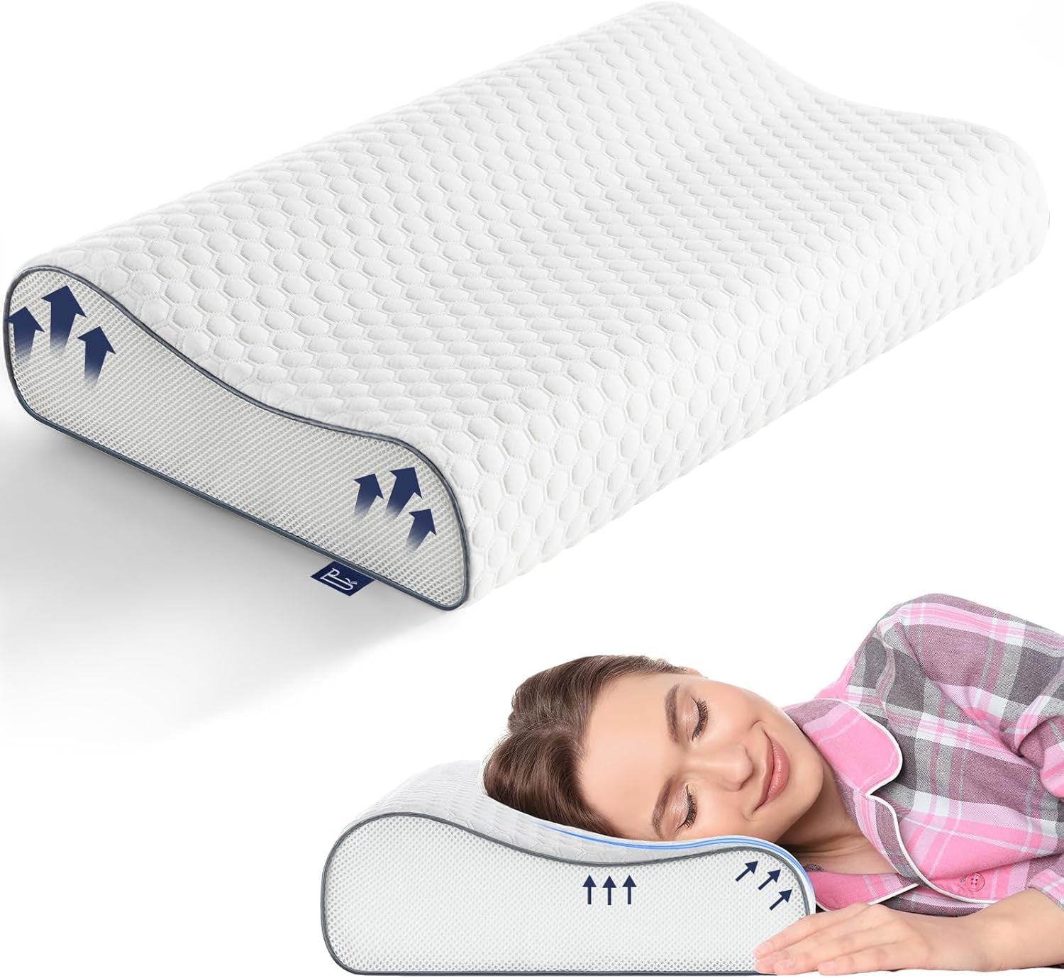 BedStory polštář z paměťové pěny, výškově nastavitelný polštář na podporu krku, ergonomický polštář, boční polštář na spaní pro záda a žaludek (60x36x12/10cm)