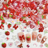 100ks 3D kouzla na nehty Rosa Rot Kirsche Erdbeere Blume Přívěsky na nehty Kamelie Rose Schmetterling Přívěsky na nehty Flatback Herz Schleife Charms Nägel Zubehör Mond Stern Nagelschmuck Nageldesign Anhänger