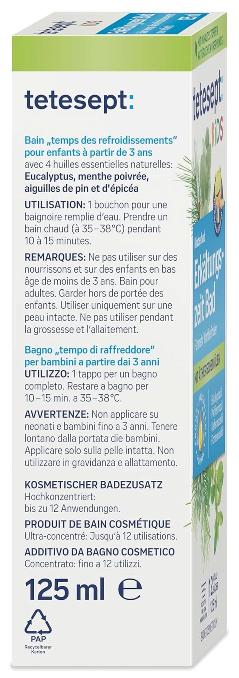 Tetesept Kids Cold Time Bath - dětská přísada do koupele pro chladné období se 4 esenciálními oleji, relaxace a prohřívání, 125 ml Naty Shop