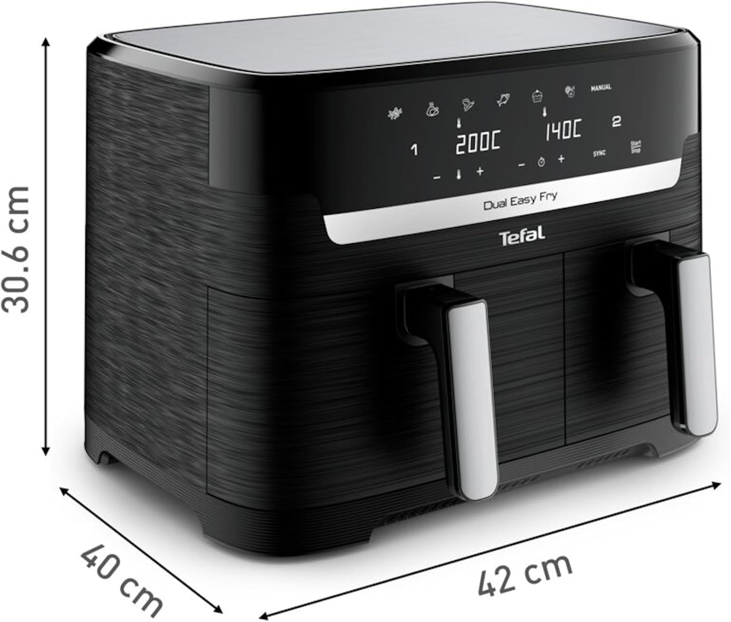Horkovzdušná fritéza Tefal Dual Easy Fry se dvěma komorami, objem 5,2/3,1 litru, dvě nezávislé zásuvky, 7 programů Domácí spotřebiče Naty Shop