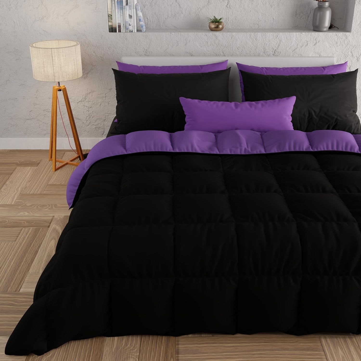 PETTI Artigiani Italiani - Dvoulůžková zimní přikrývka, maxi, jednobarevná, oboustranná, bílá, šedá, 100% Made in Italy Naty Shop Přikrývky a přikrývky Fialová, černá. Rozměr 160 x 190 cm