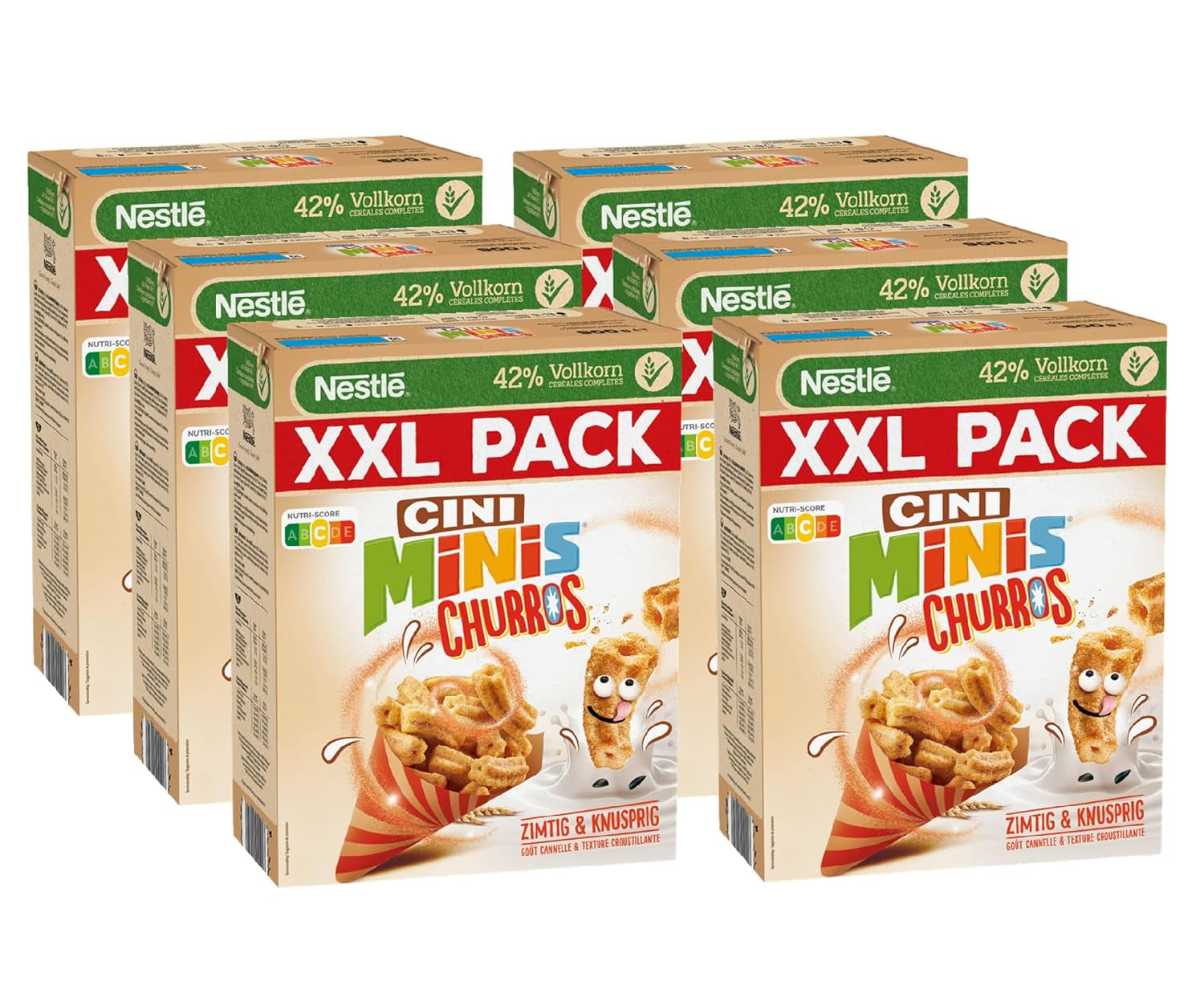 Snídaňové cereálie Nestlé CINI MINIS Churros s obsahem celých zrn 42 %, balení 6 ks (6 x 900 g)