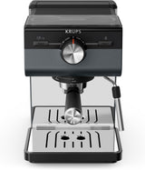 Espresso KRUPS Authentic+, 15 bar, intuitivní ovládání, propracovaný design, parní tryska, včetně rozšířeného příslušenství, Bullet Dark silver/Stainless steel, XP384G10