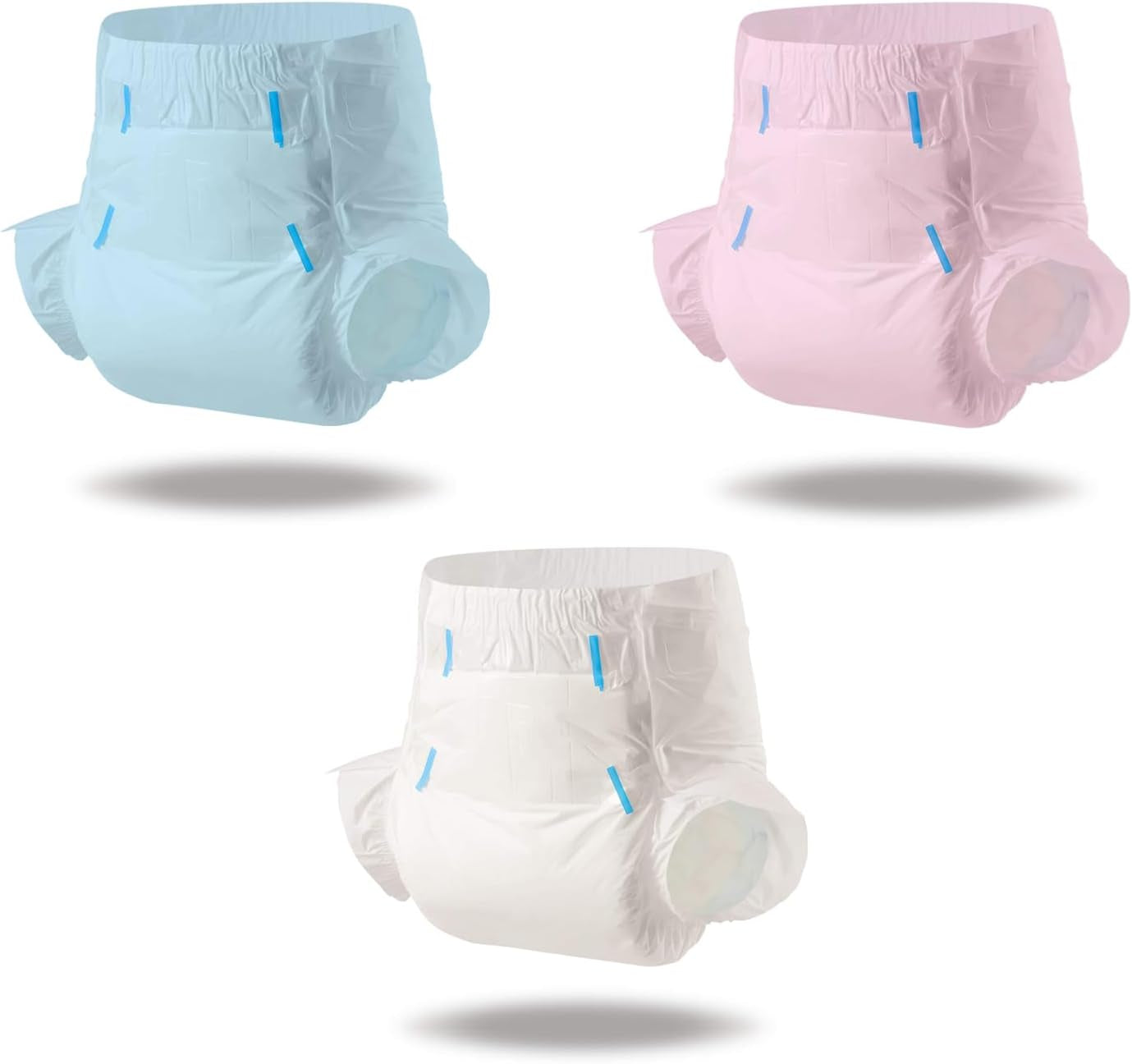Plenky pro dospělé CutiePlusU, suchý povrch, maximální savost přes noc, jednorázová inkontinenční plenka - modrá, růžová, bílá, 3 balení (střední 71-96 cm)