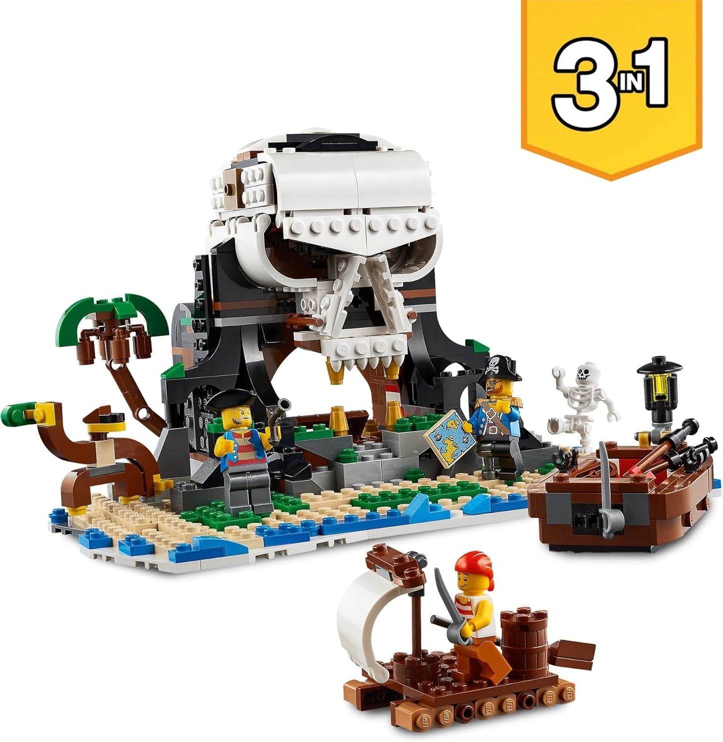 LEGO Creator Sada pirátské lodi 3 v 1, Hračka se 3 možnostmi sestavení, Postavte si pirátskou hospodu nebo Ostrov pirátů lebek, obsahuje 3 dobrodružné minifigurky na hraní rolí 31109 Stavebnice Besuche den LEGO-Store