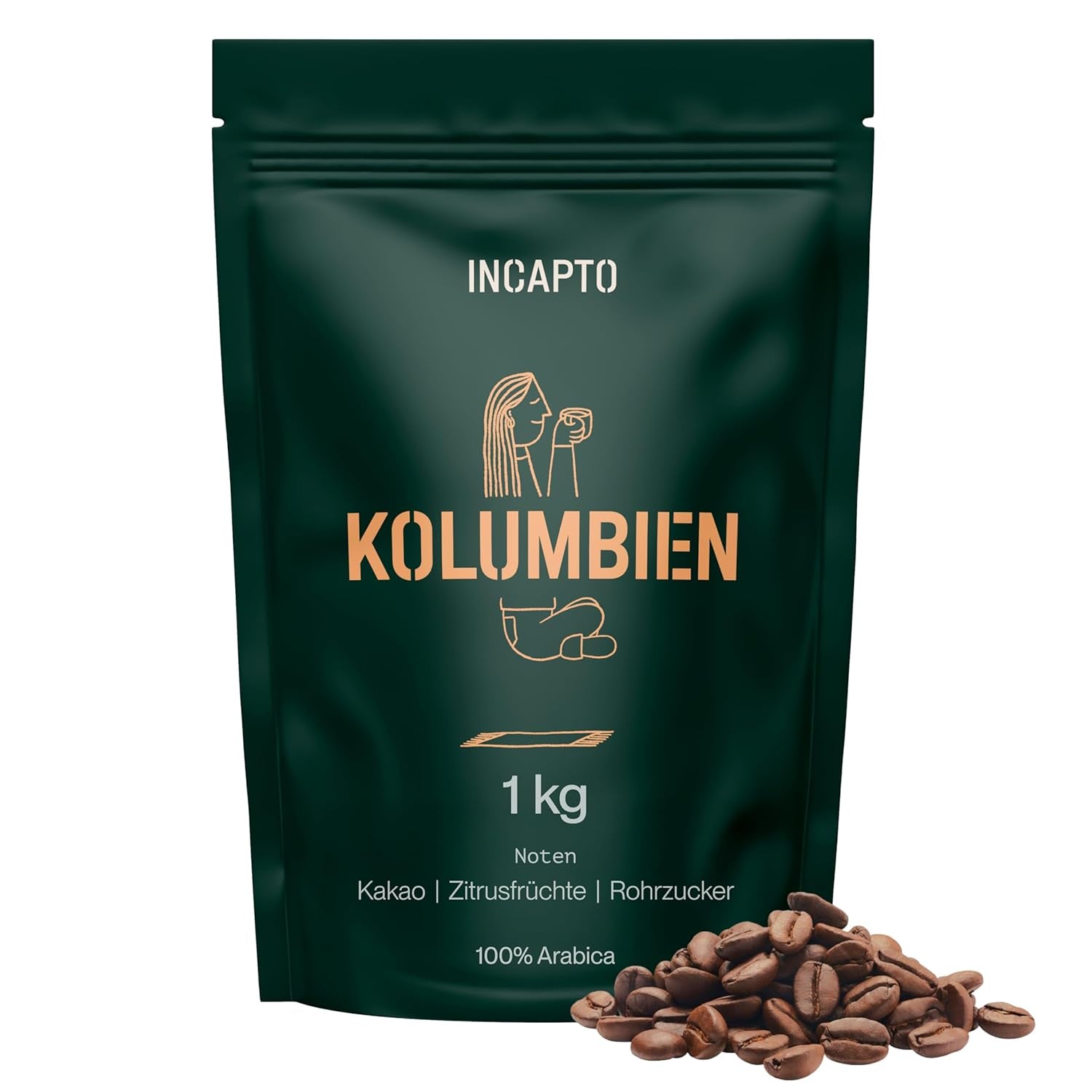 Incapto Spezialitäten-Kaffeebohnen | Kolumbijský jediný původ | Espresso 100% Arabica | Speciální káva 84 bodů SCA | Tradiční Geröstete Bohnenkaffee | Plantage Huila, Cadefihuila, 1kg