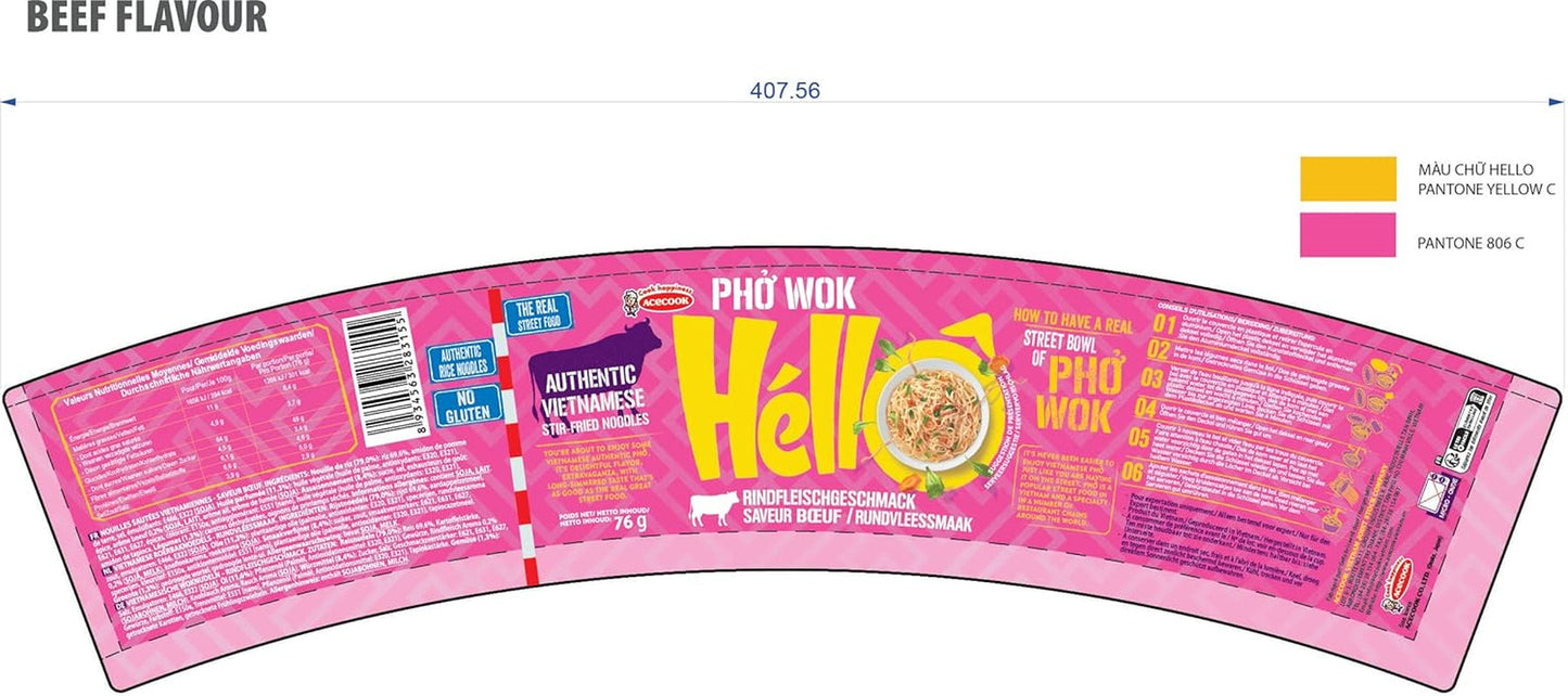 HELLO PHO WOK instantní rýžové nudle, hovězí maso - 1 x 76 g