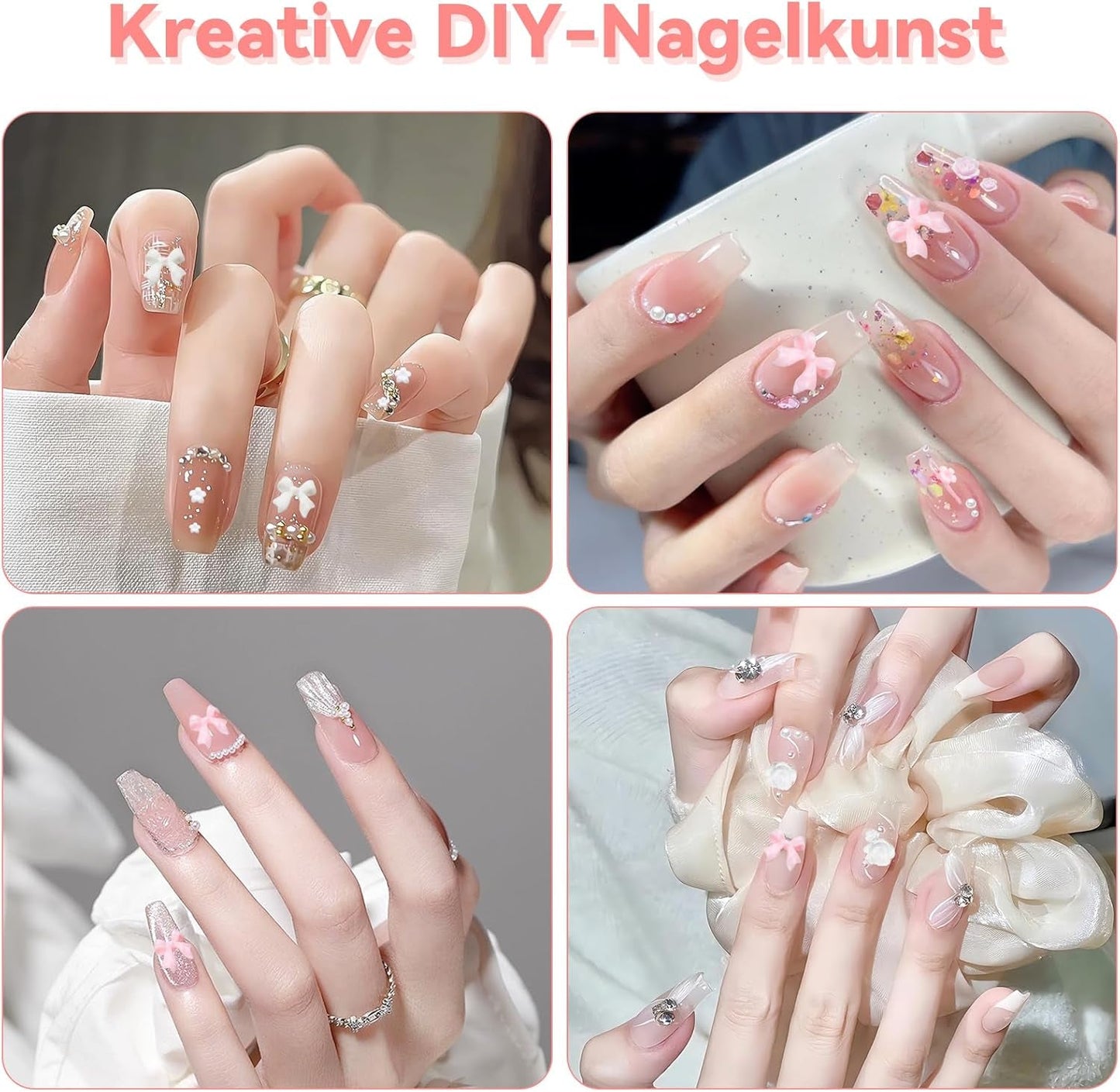 3D kouzla na nehty, kouzla na nehty Schleifen, Blumen Und Perlen, kouzla Nagel Aus Harz, sady Nageldekorations, DIY kouzla Nägel, Nagelanhänger