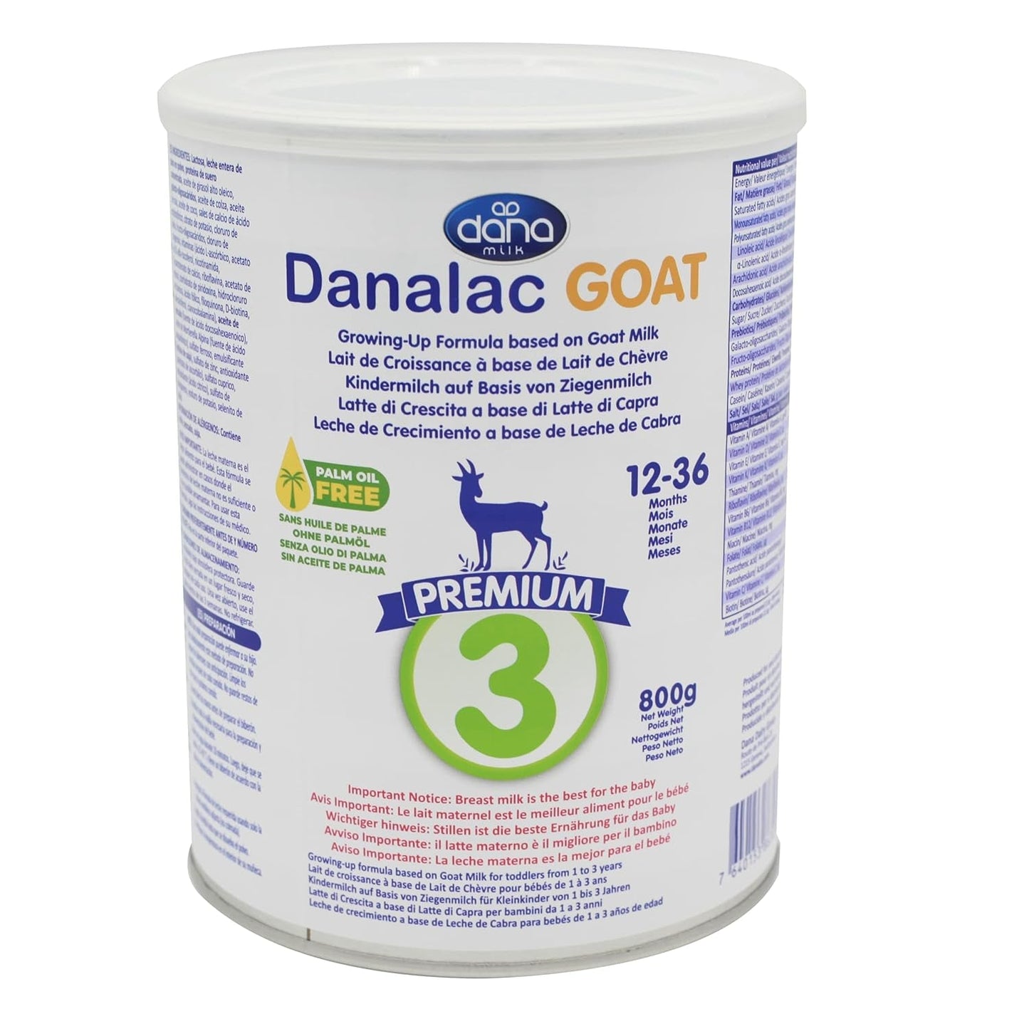 Danalac (1 balení) Pokročilé složení kozího mléka pro růst 800 g sušeného kojeneckého mléka Fáze 3 pro batolata a kojence 1-3 roky