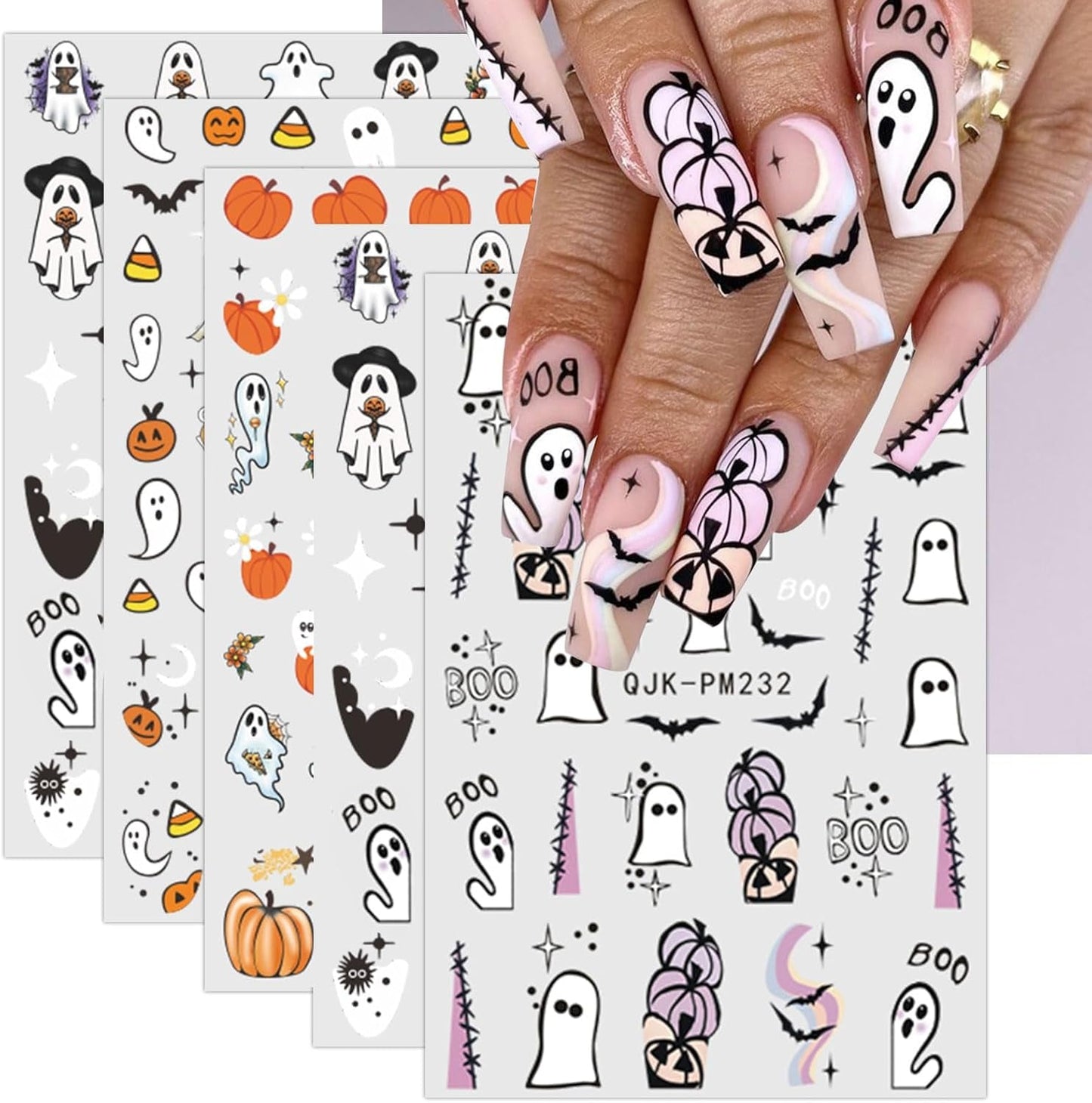 JMEOWIO Nálepka na nehty Halloween 9 Blatt Nálepka na nehty Selbtklebend Nagelaufkleber Süßes Gespens Kürbis Dekoration Nageldesign Zubehör