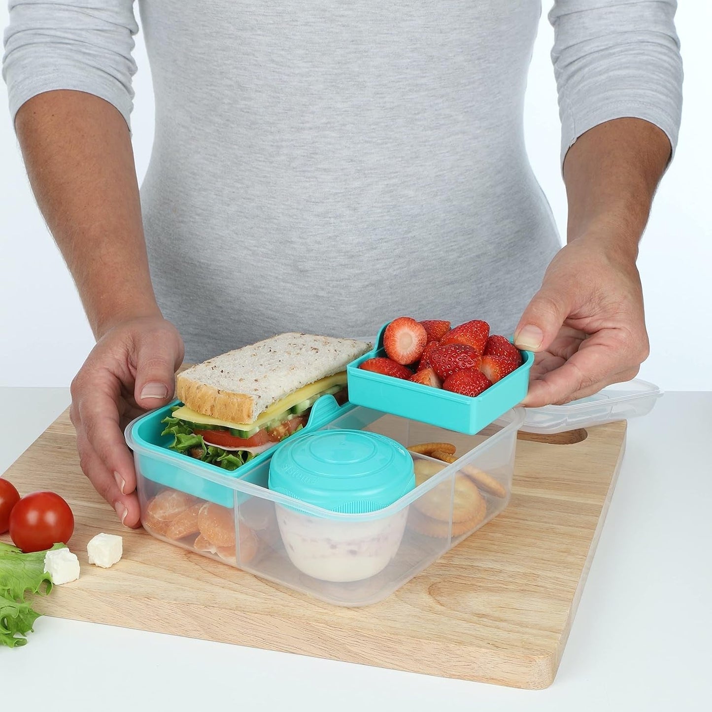 Systém obědových boxů Bento Box TO GO s přihrádkami | Box na oběd 1,25 l s nádobou na jogurt/ovoce | pro děti i dospělé l | Bez BPA Minty Teal [21685-8T], mátově zelená Naty Shop boxy na skladování potravin