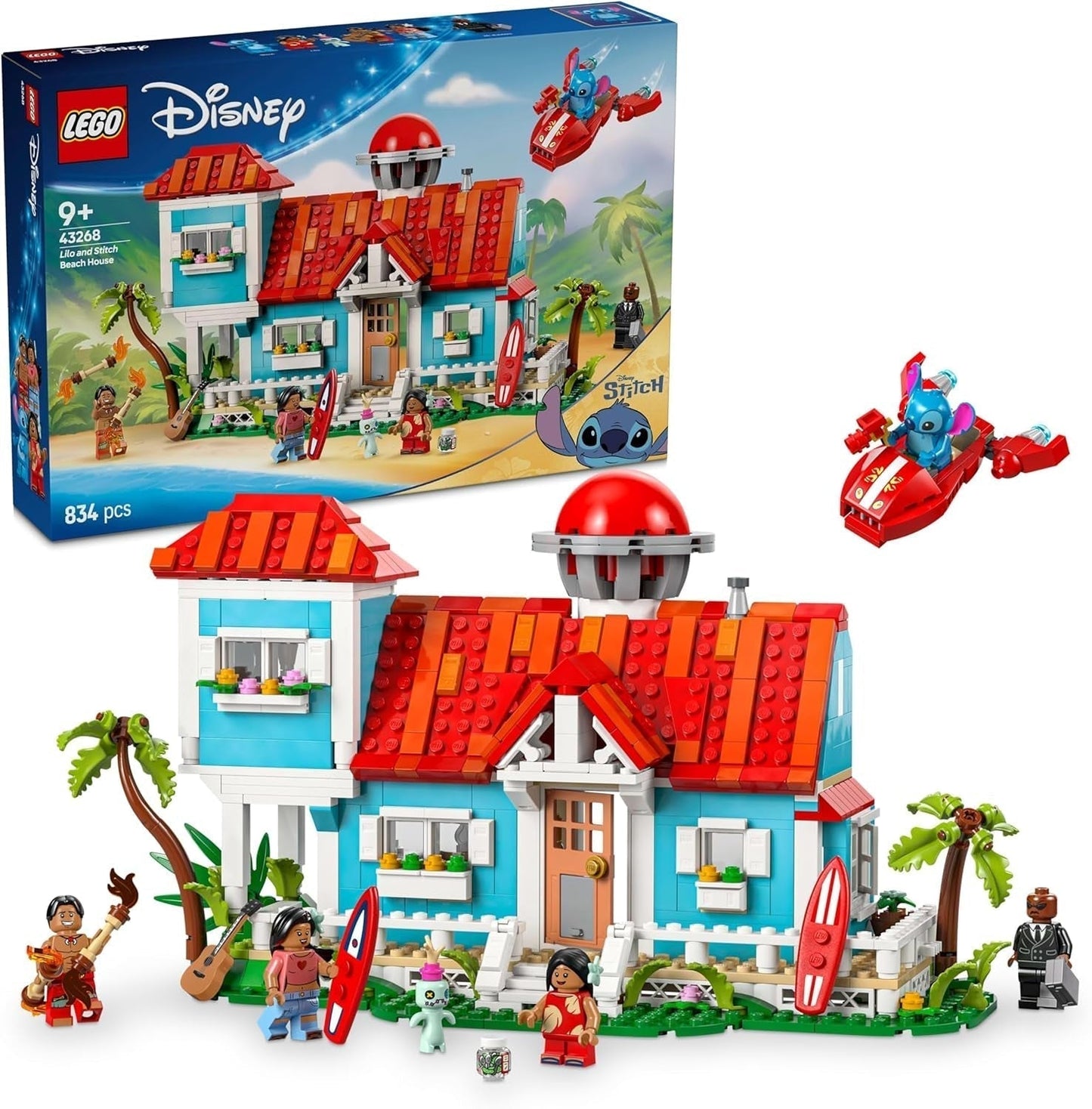 LEGO Ç€ Disney "Lilo and Stitch" Beach House - Stavebnice se 6 místnostmi, observatoří, vesmírnou lodí a 5 minifigurkami - Dárek k narozeninám pro dívky a chlapce od 9 let a fanoušky 43268 Stavebnice Beuche den LEGO-Store Výchozí název