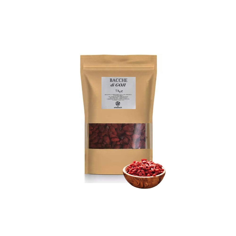 ERBOTECH Goji Berries 200 g, bobule goji s vysokým obsahem vitamínů, sušené ovoce bez cukru a síry, přírodní superpotraviny a bohaté na energii, Made in Italy Dehydrované produkty Naty Shop 1 kg