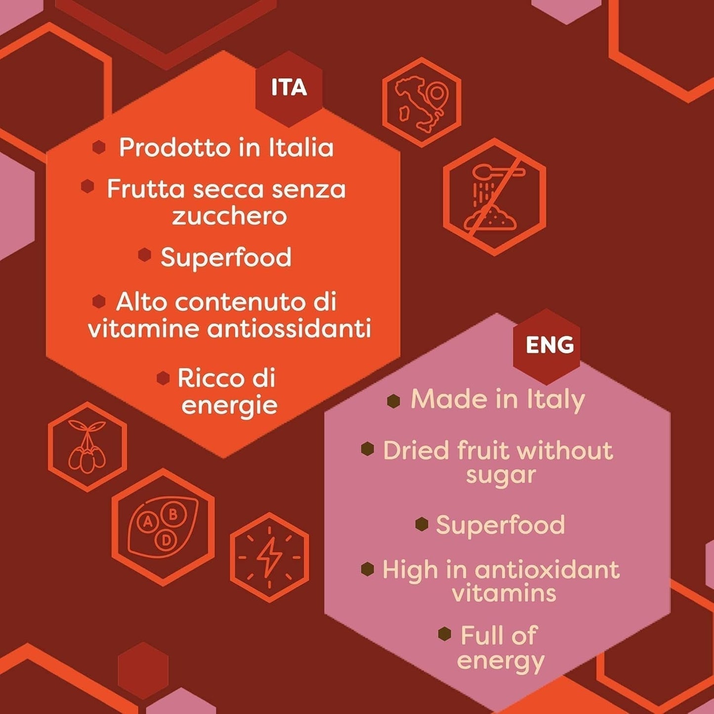 ERBOTECH Goji Berries 200 g, bobule goji s vysokým obsahem vitamínů, sušené ovoce bez cukru a síry, přírodní superpotraviny a bohaté na energii, Made in Italy Dehydrované produkty Naty Shop