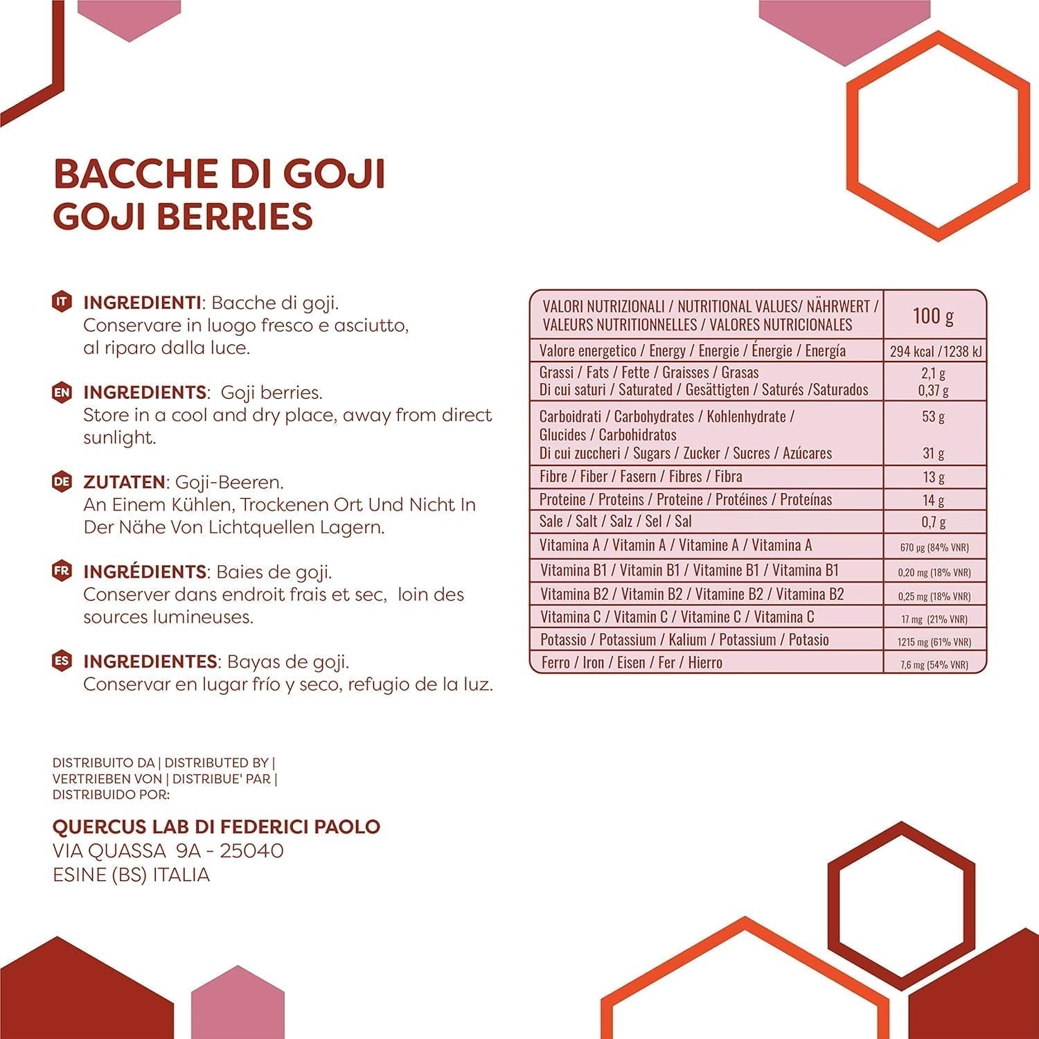 ERBOTECH Goji Berries 200 g, bobule goji s vysokým obsahem vitamínů, sušené ovoce bez cukru a síry, přírodní superpotraviny a bohaté na energii, Made in Italy Dehydrované produkty Naty Shop
